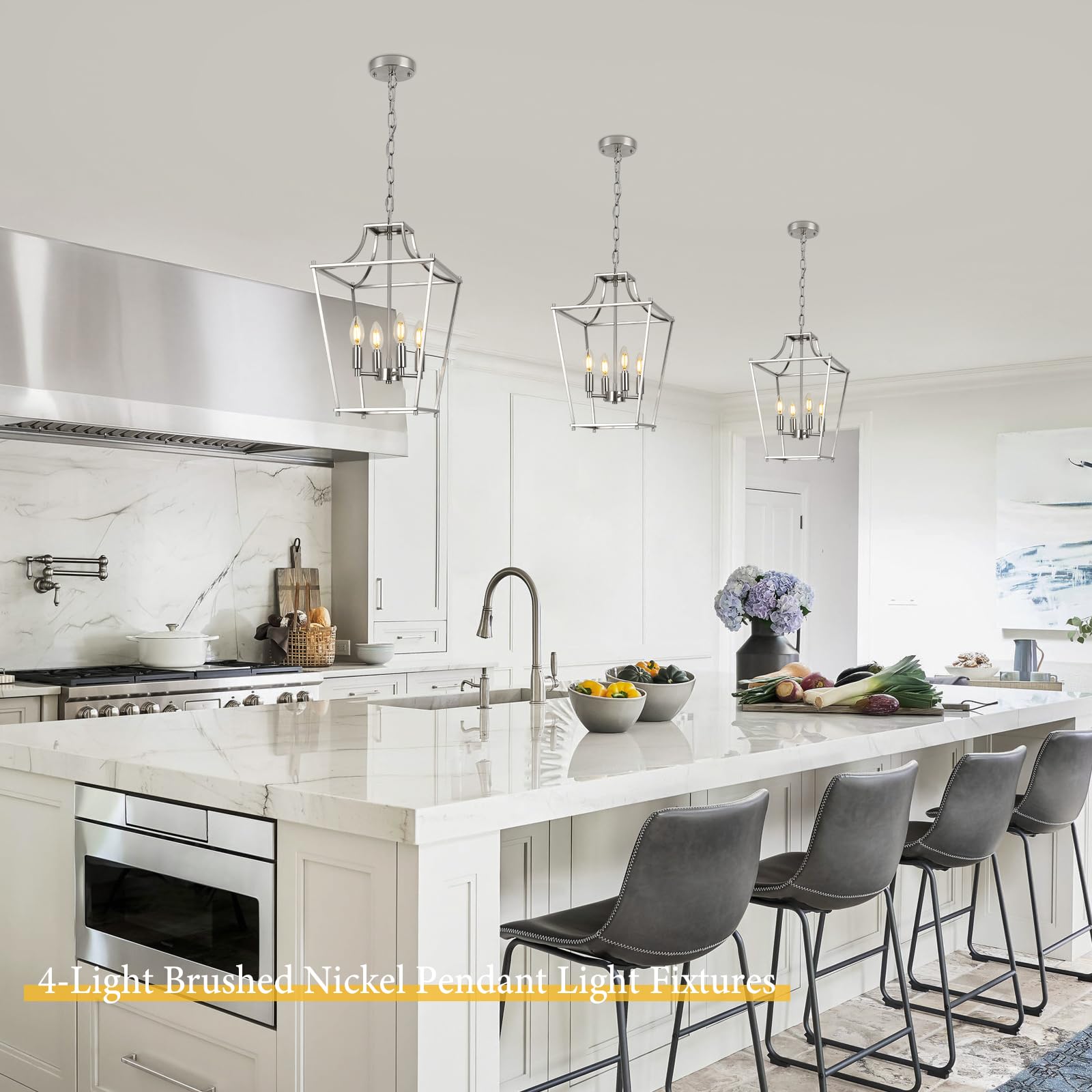 Farmhouse Kitchen Island Lighting Black Pendant Light Fixtures 4-Light Dining Room Lights Wood Chandelier Adjustable Hanging Pendant Lighting for Kitchen Island