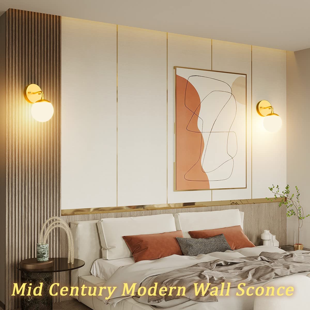 Gold Wall Sconce 1 Light,Mid Century Modern Globe Wall Sconce, Gold Wall Light for Restaurant Living Room Bedside Stairs Bathroom Mirror(3000K G9 Bulbs Include)