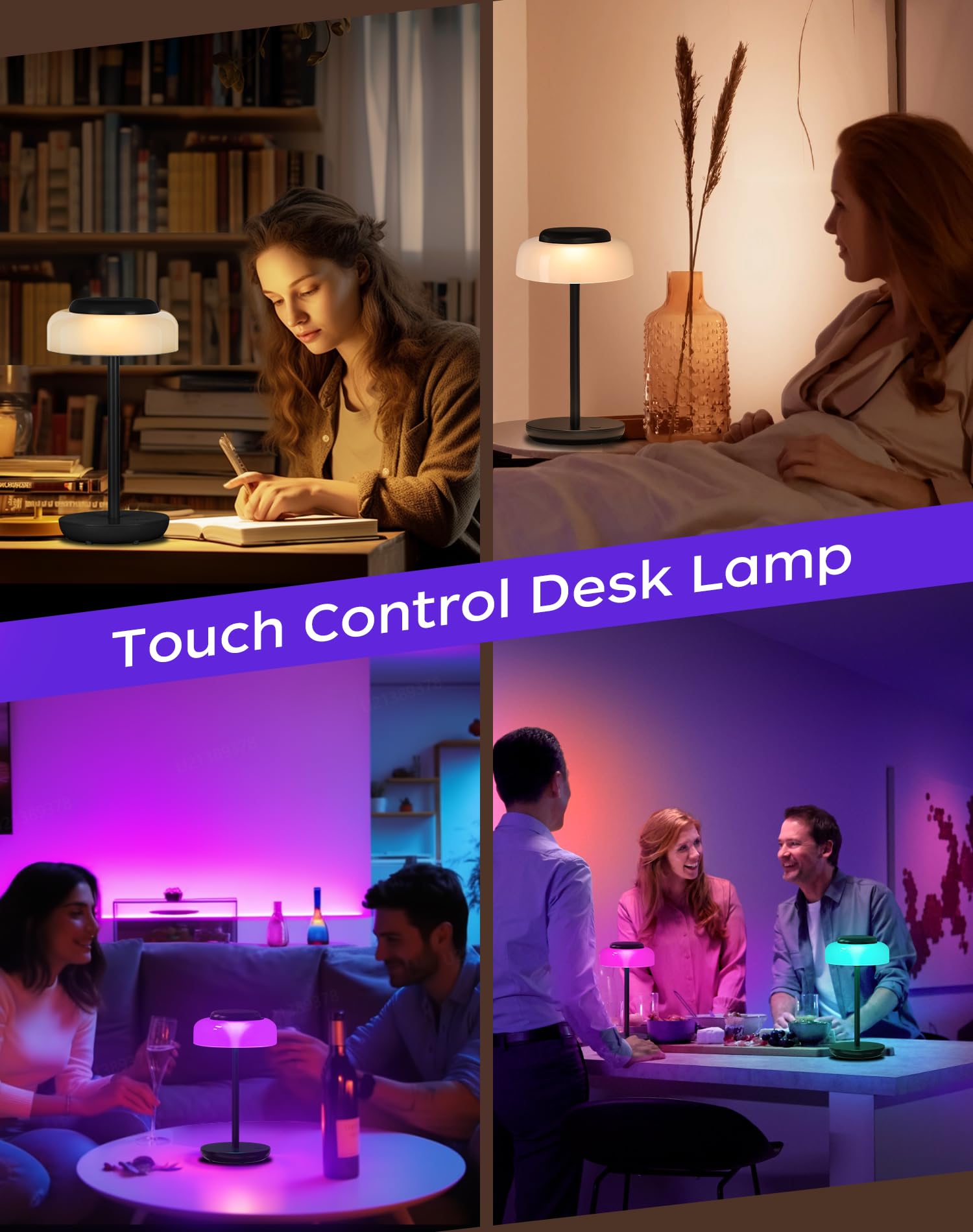 Battery Operated LED Table Lamp, 5000mAh Waterproof Cordless Desk Lamp with 3 Level Brightness Touch Control, Mini Rechargeable Night Light for Living Room, Bedroom, Outdoor bar (Black)