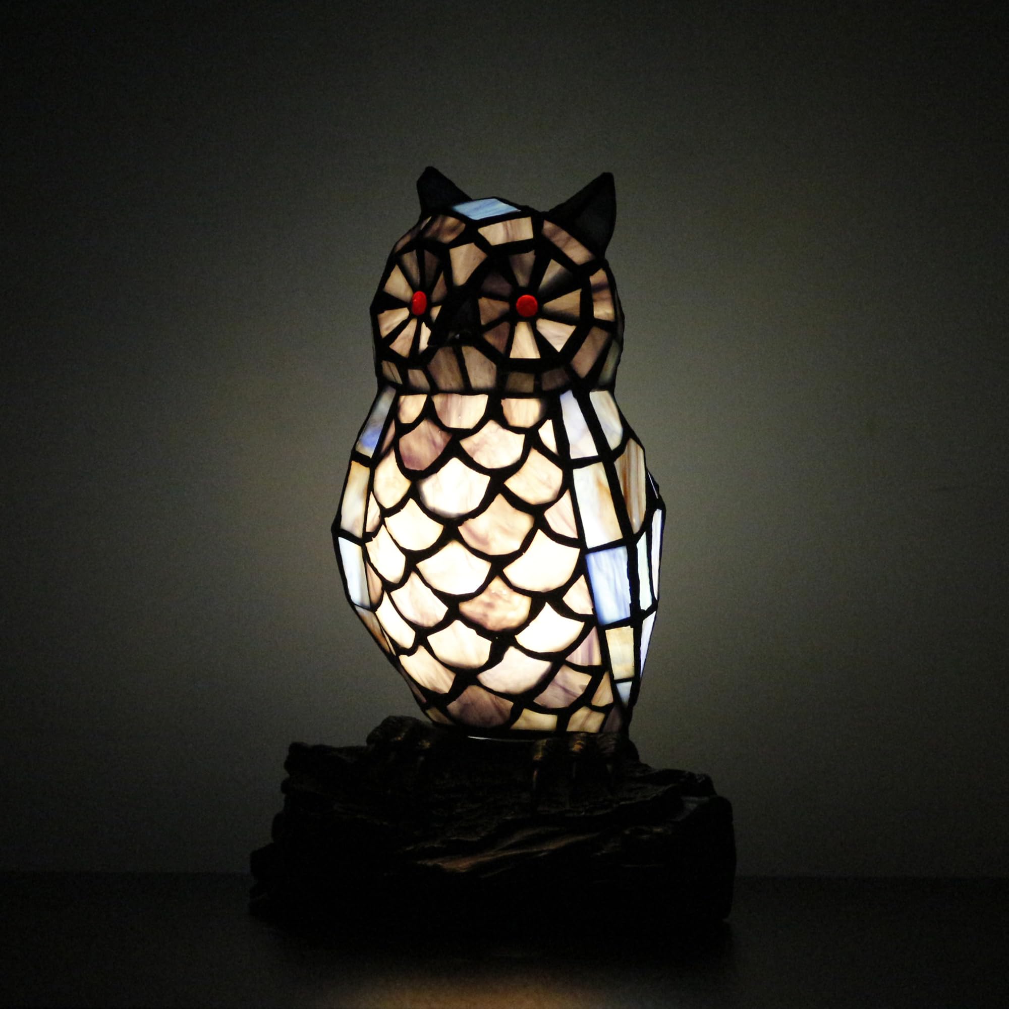 Small Tiffany Lamp Stained Glass Animal Table Lamp Mini Accent Desk Night Light (Blue Purple Owl)