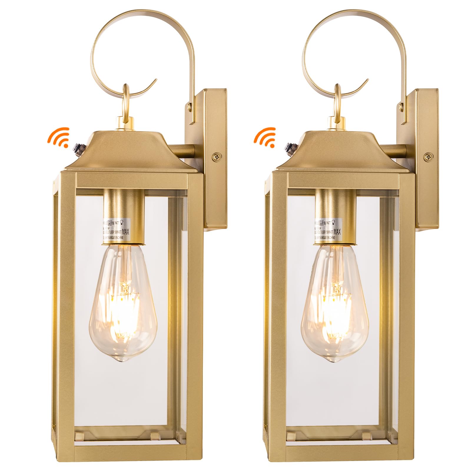 2 Pack Outdoor Light Fixtures Wall Mount, 15 Inch Gold Exterior Wall Sconces Waterproof, Large Outside Lights for House, Modern Wall Lanterns Clear Glass