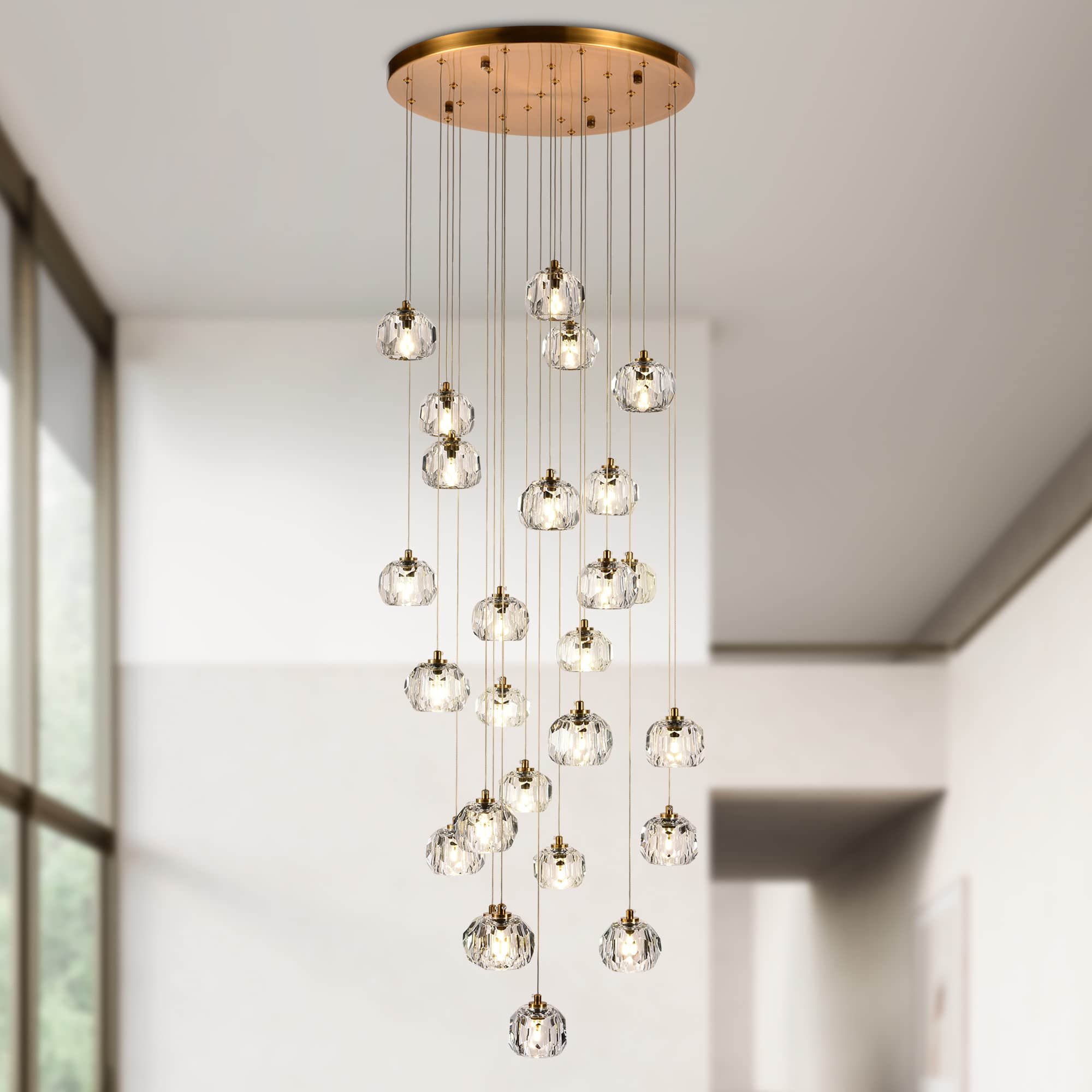 3-Light Cut Pendant Light Fixtures, 9W Brass Ceiling Pendant Lighting, Clear Prism Crystal Hanging Lamps LED Lights for Kitchen Island Dining Room