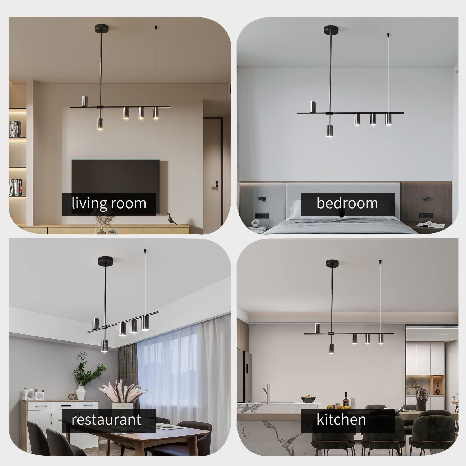 Pendant Light Fixtures, Dimmable Modern LED Chandelier Lighting with Spotlights, Adjustable Linear Hanging Pendant Light for Kitchen Island Dining Room Living Room (Black,Gold 30W)