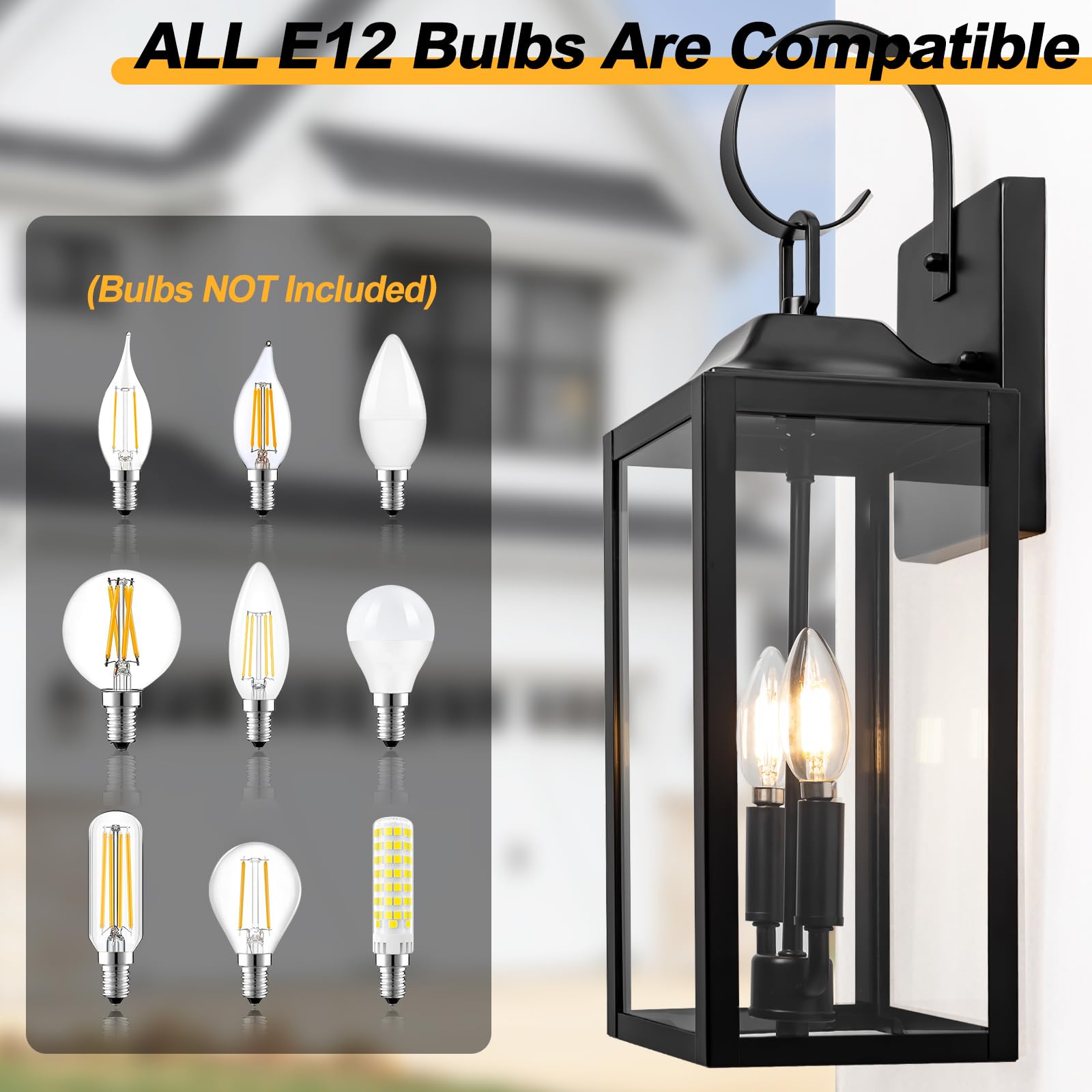 19" Black Outdoor Wall Lantern 2-Light, Large Outside Modern Wall Sconce Light Fixture, Industrial Porch Light Wall Mount with Glass, Waterproof Farmhouse Exterior Lamp Lighting （1 Pack）