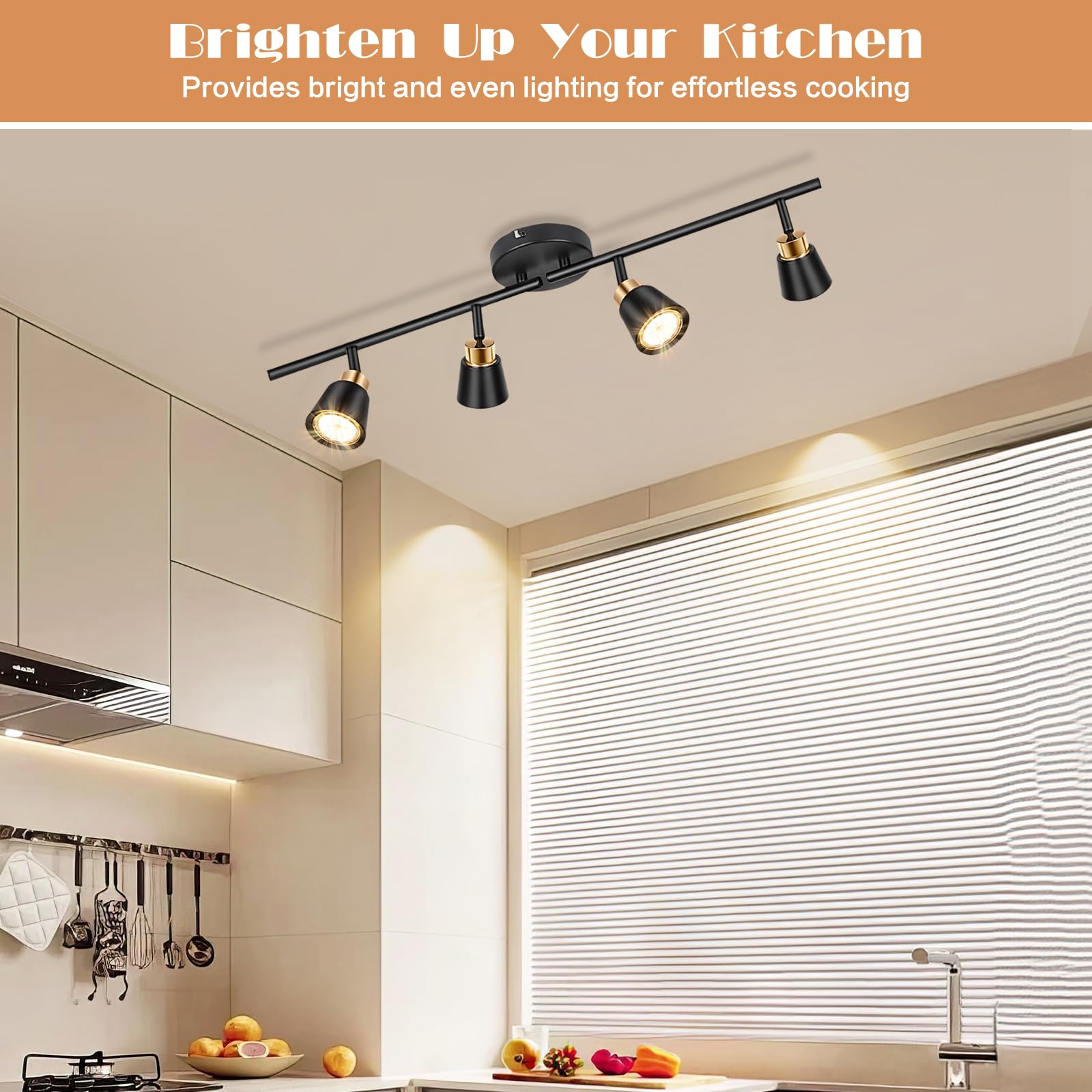 6 Light Track Lighting Fixtures, Black Ceiling LED Track Lighting Kit with Flexibly Rotatable Track Heads&G10 Socket, Modern Ceiling Spotlight for Kitchen, Office, Closet, Studio, Bedroom