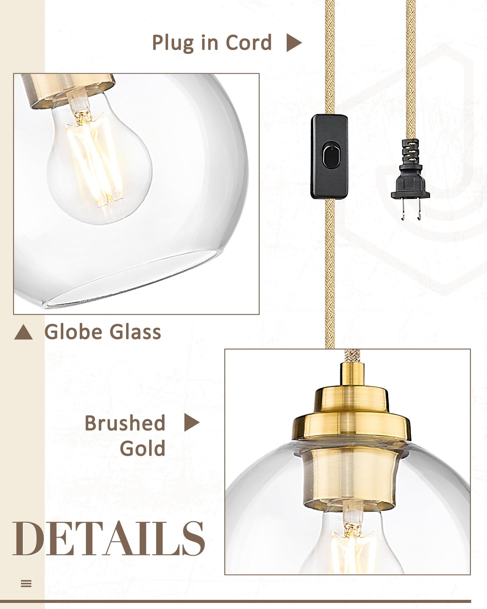 Modern Polished Gold Pendant Light, Mid Century Globe Hanging Light Fixture with Clear Glass for Kitchen Island Dining Room Bedroom Hallway Foyer (2 Pack), PL101BG-2PK