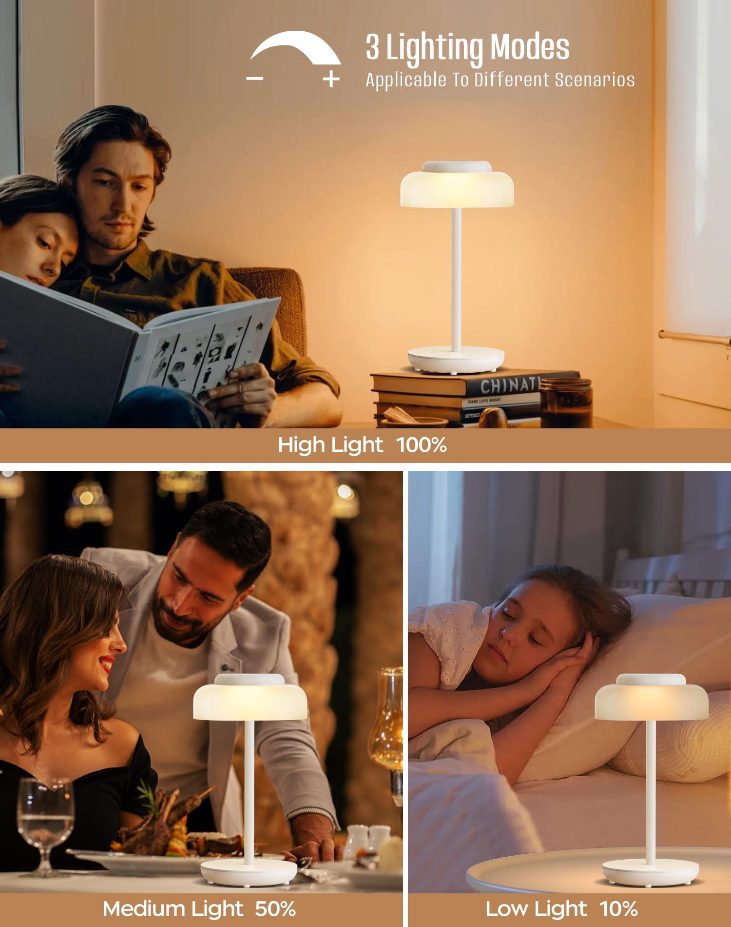 Battery Operated LED Table Lamp, 5000mAh Waterproof Cordless Desk Lamp with 3 Level Brightness Touch Control, Mini Rechargeable Night Light for Living Room, Bedroom, Outdoor bar (Black)