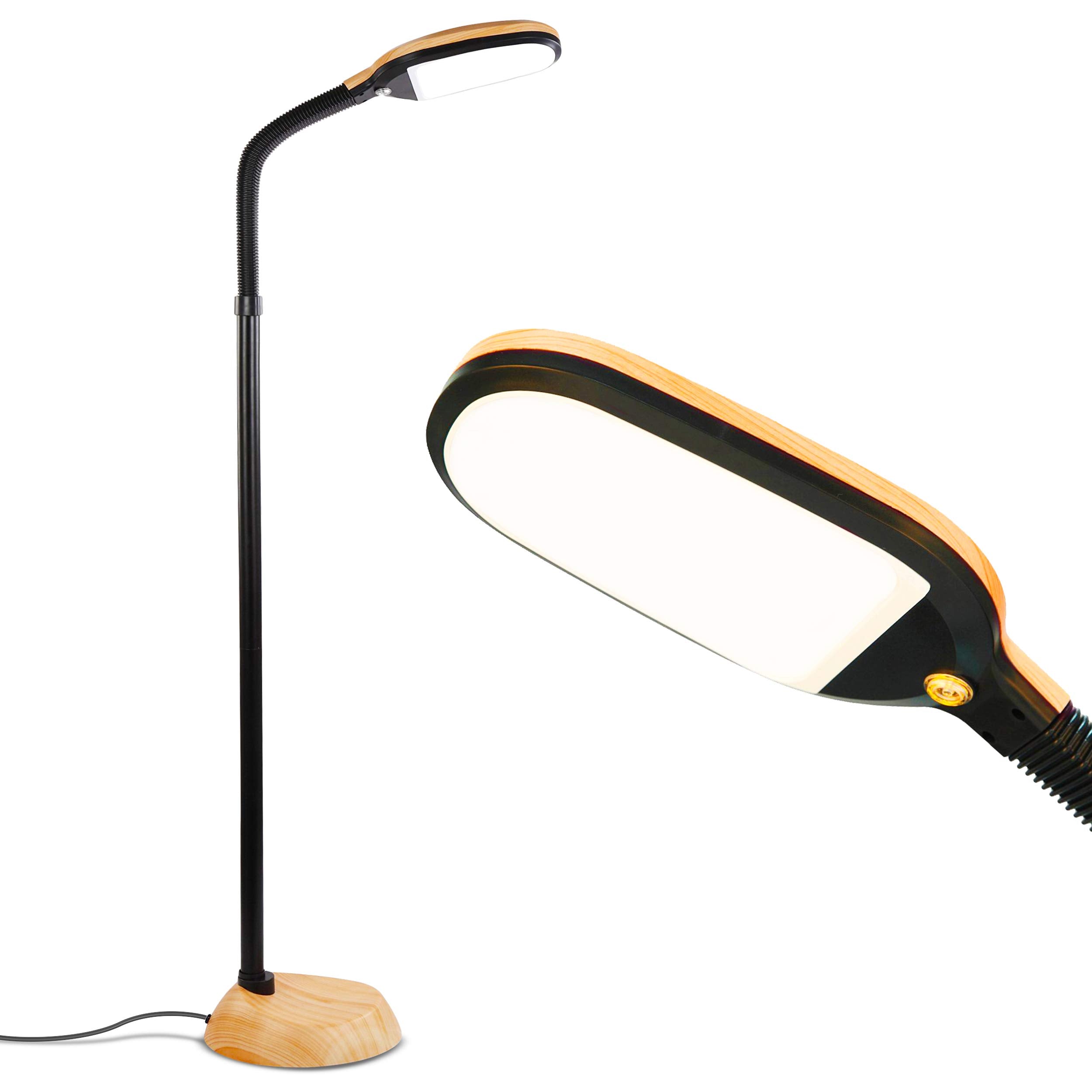 LED Floor Reading Lamp, Modern Wooden Style, Adjustable Gooseneck, 850-950 Lumens, 12W, 3-Year Warranty