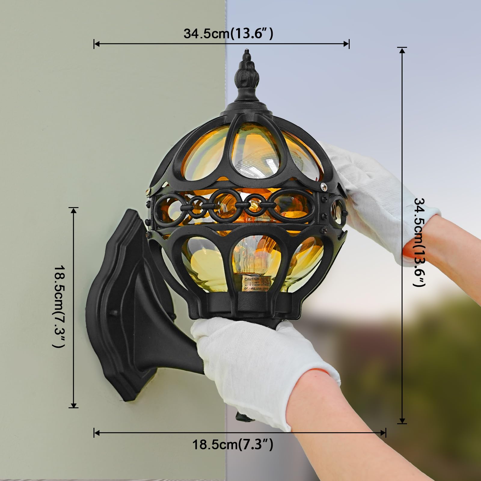 Gold Globe Outdoor Wall Light Fixtures for Garage Porch Patio House Garden Hallway Front Door, Sphere Anti-Rust Exterior Wall Sconces Lanterns, Aluminum 2 Pack Wall Mount Soccer Ball Lamp