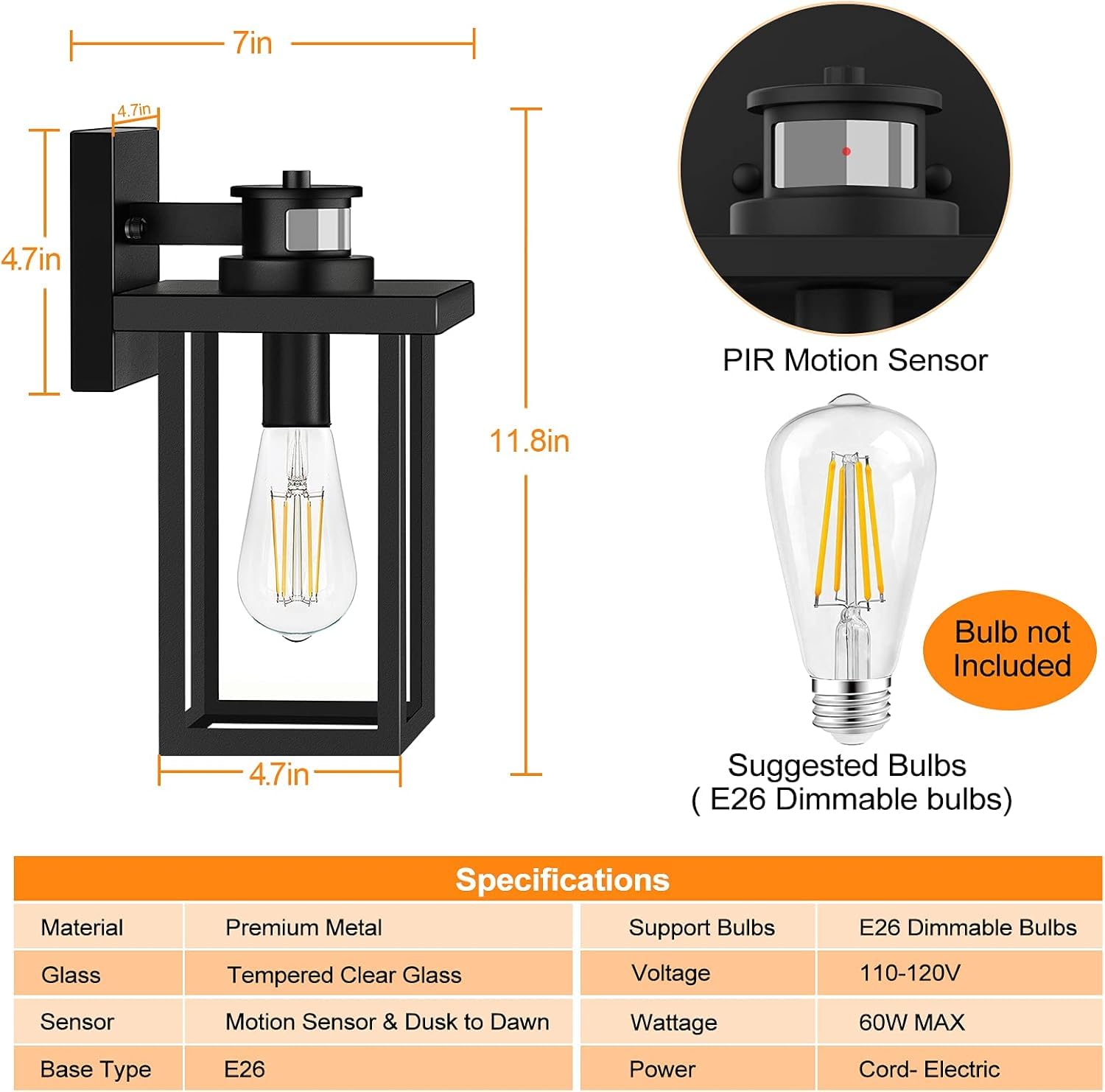 Outdoor Porch Lights Fixtures Wall Mount, Dusk to Dawn Outdoor Lighting Fixtures for House, Sensor Exterior Wall Lights, Waterproof Sconce Outside Lamp, Anti Rust Wall Lantern for Garage