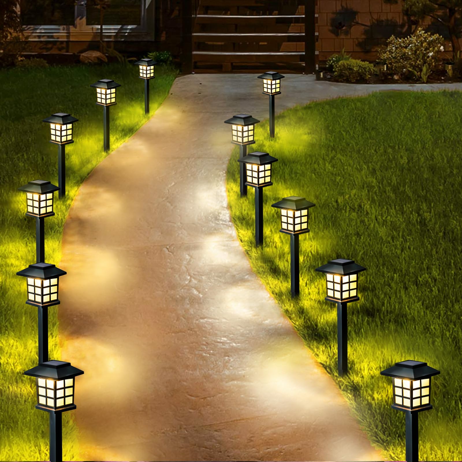 12-Pack Solar Garden Lights (Upgraded Long Lasting), Solar Lights Outdoor Waterproof, Auto On/Off, Pathway Solar Lights for Outside Yard Patio Walkway Driveway Landscape Lawn Decorations (Warm White)