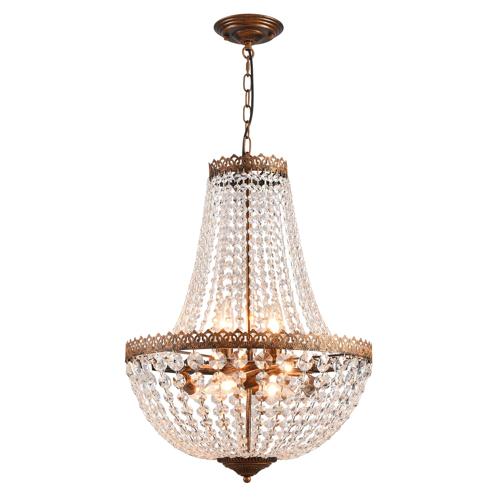 4 Lights French Empire Mini Crystal Chandelier Farmhouse Pendant Lighting, Bronze Finish Ceiling Light Fixture for Dining Room Bedroom Foyer Living Room, W12.6 x H19.7