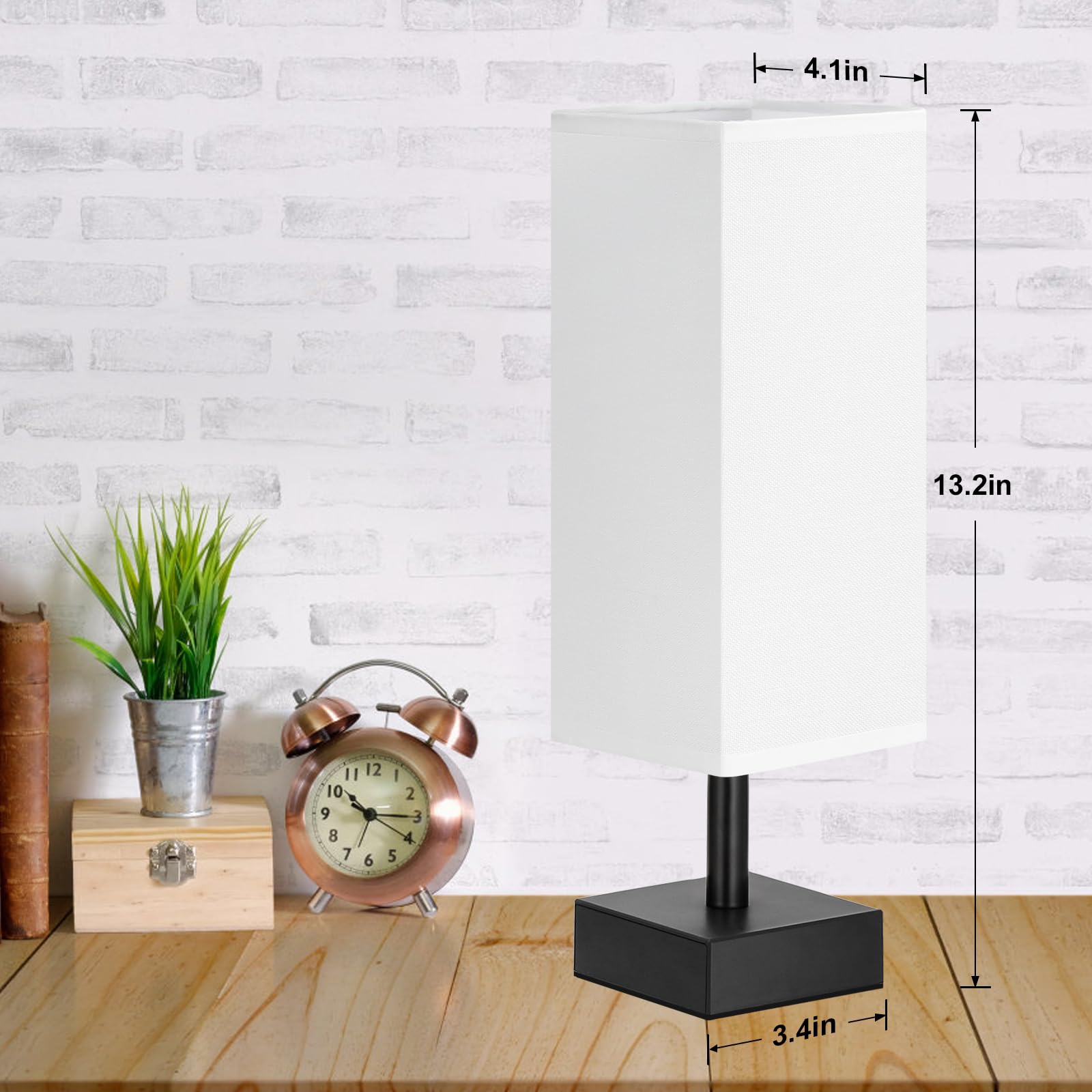 Small Table Lamp for Bedroom - Bedside Lamps for Nightstand, Minimalist Night Stand Light Lamp with Square Fabric Shade, Desk Reading Lamp for Kids Room Living Room Office Dorm