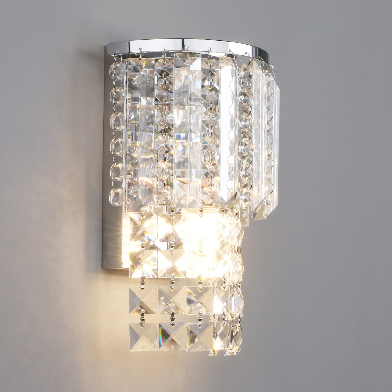 Crystal Wall Light, Chrome Finish Wall Sconce, Modern K9 Acrylic Crystal Drops Shade Wall Lamp Bedroom Living Room Lighting