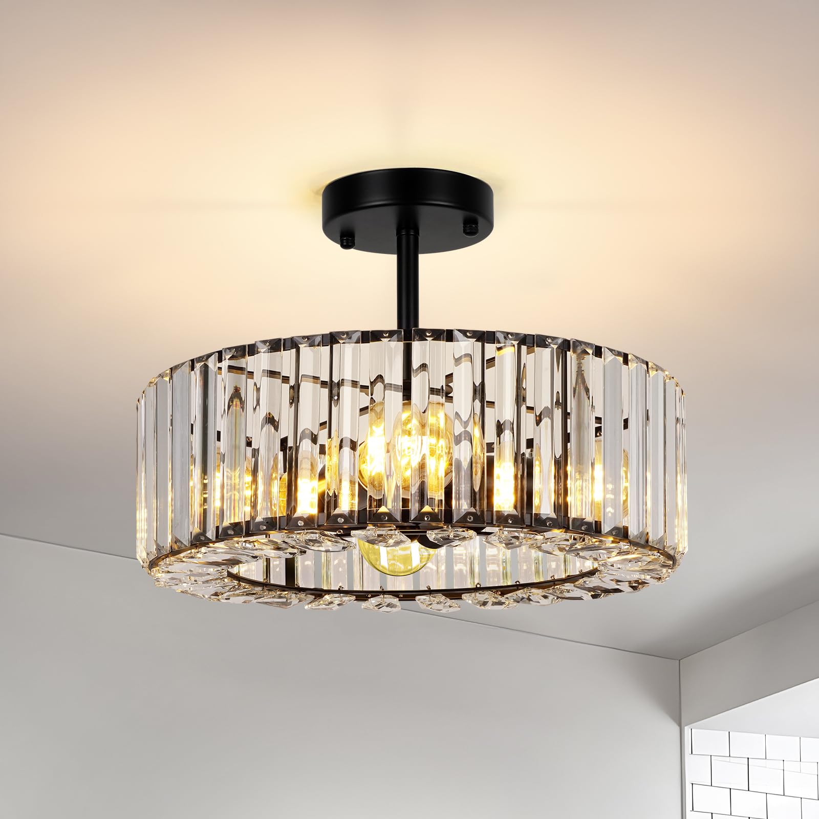 Semi Flush Mount Ceiling Light - Crystal Chandelier Modern Ceiling Light Fixture Hallway Light Fixtures Ceiling Gold Flush Mount Ceiling Light for Porch Kitchen Bedroom Living Room Entryway