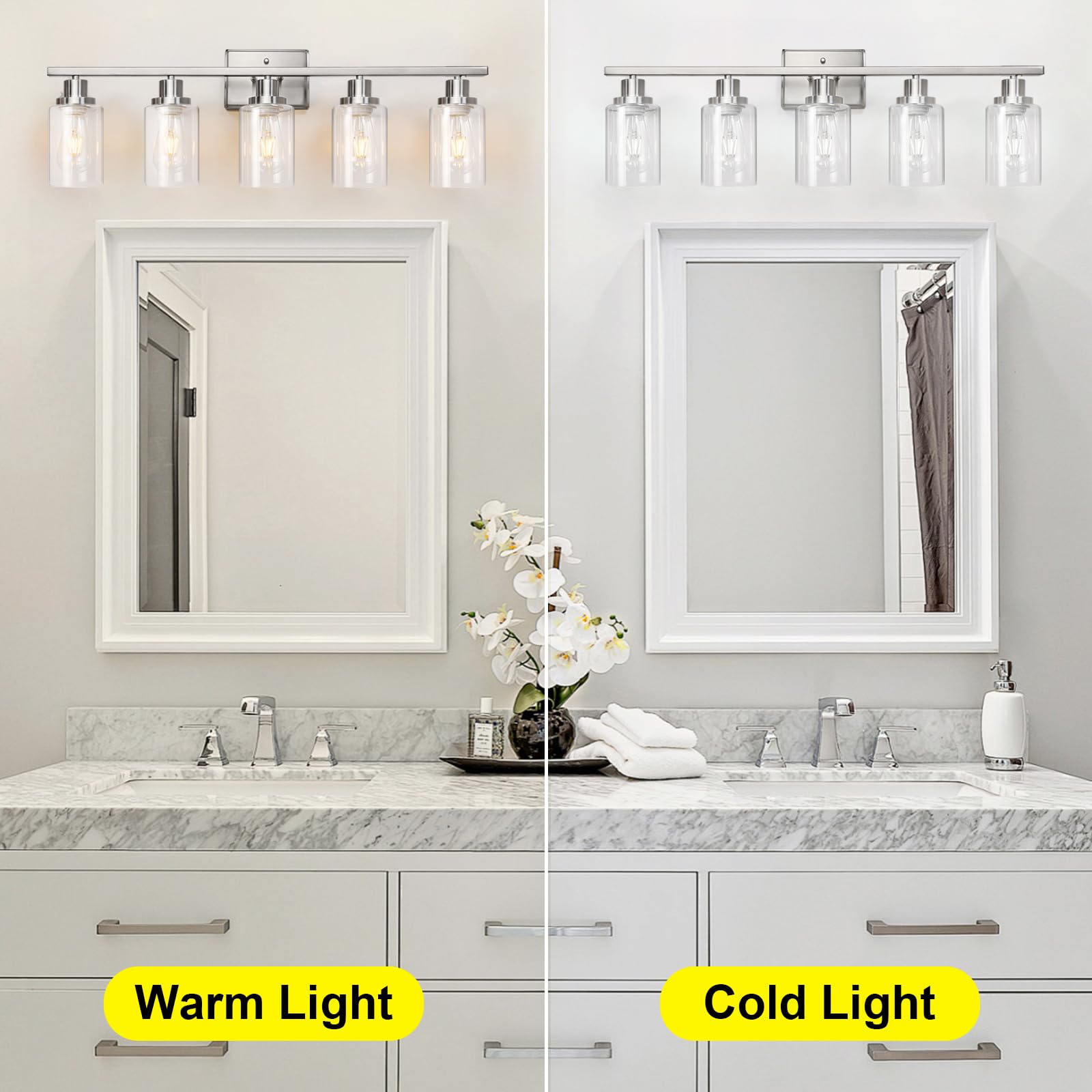 Ascher Bathroom Vanity Light Fixtures, 3 Light Wall Sconces Lighting with Clear Glass Shade, Brushed Nickel Wall Lights for Mirror, Kitchen, Living Room, Gallery, E26 Base (Bulbs Not Included)