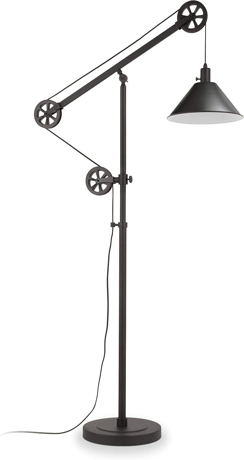 Floor Lamp with Metal Shade in Blackened Bronze/Blackened Bronze, Floor Lamp for Home Office, Bedroom, Living Room