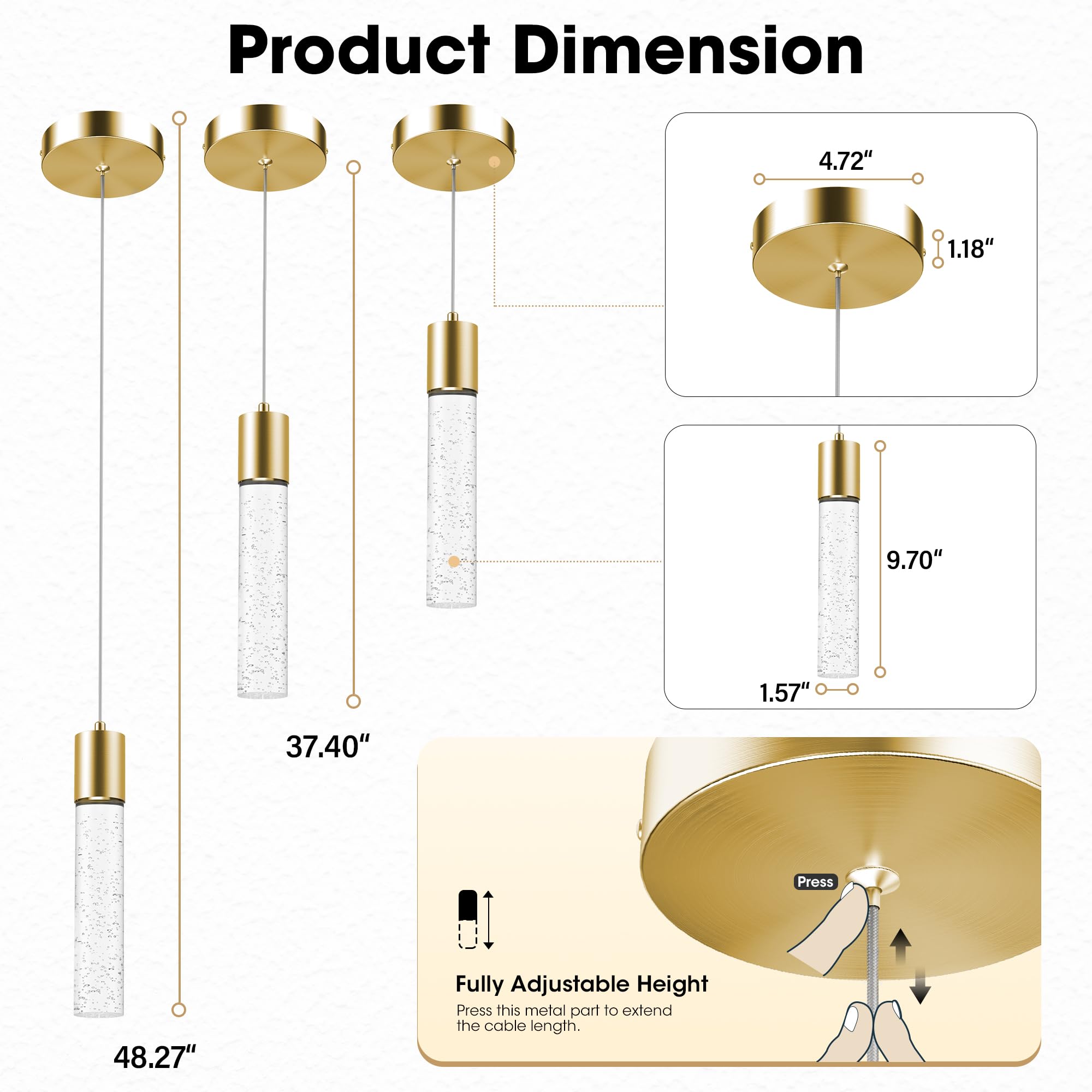 Pendant Lights Kitchen Island 3 Pack, 6500K Modern Kitchen Island Lights Ceiling Lighting Fixtures with Crystal Bubble, Integrated LED Cold White Hanging Light Dining Room Light