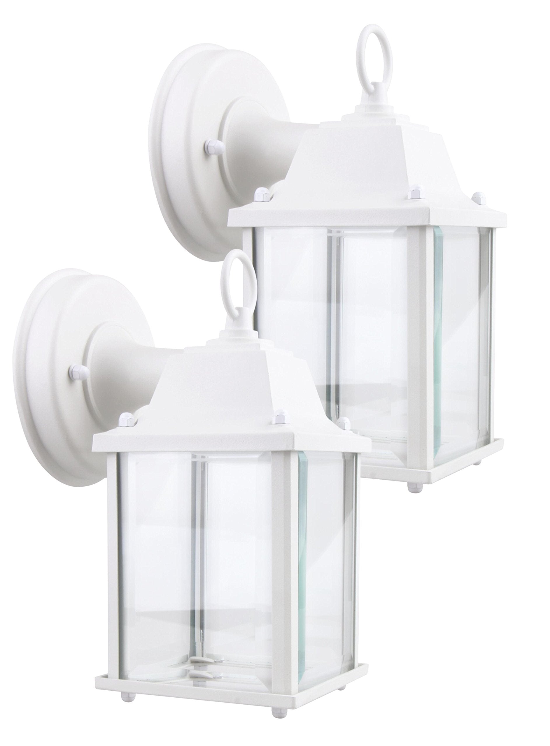 Outdoor LED Wall Lantern, Wall Sconce as Porch Light, 9.5W 800 Lumen, Aluminum Housing Plus Glass, 5000k-Matte White Finish, 2-Pack