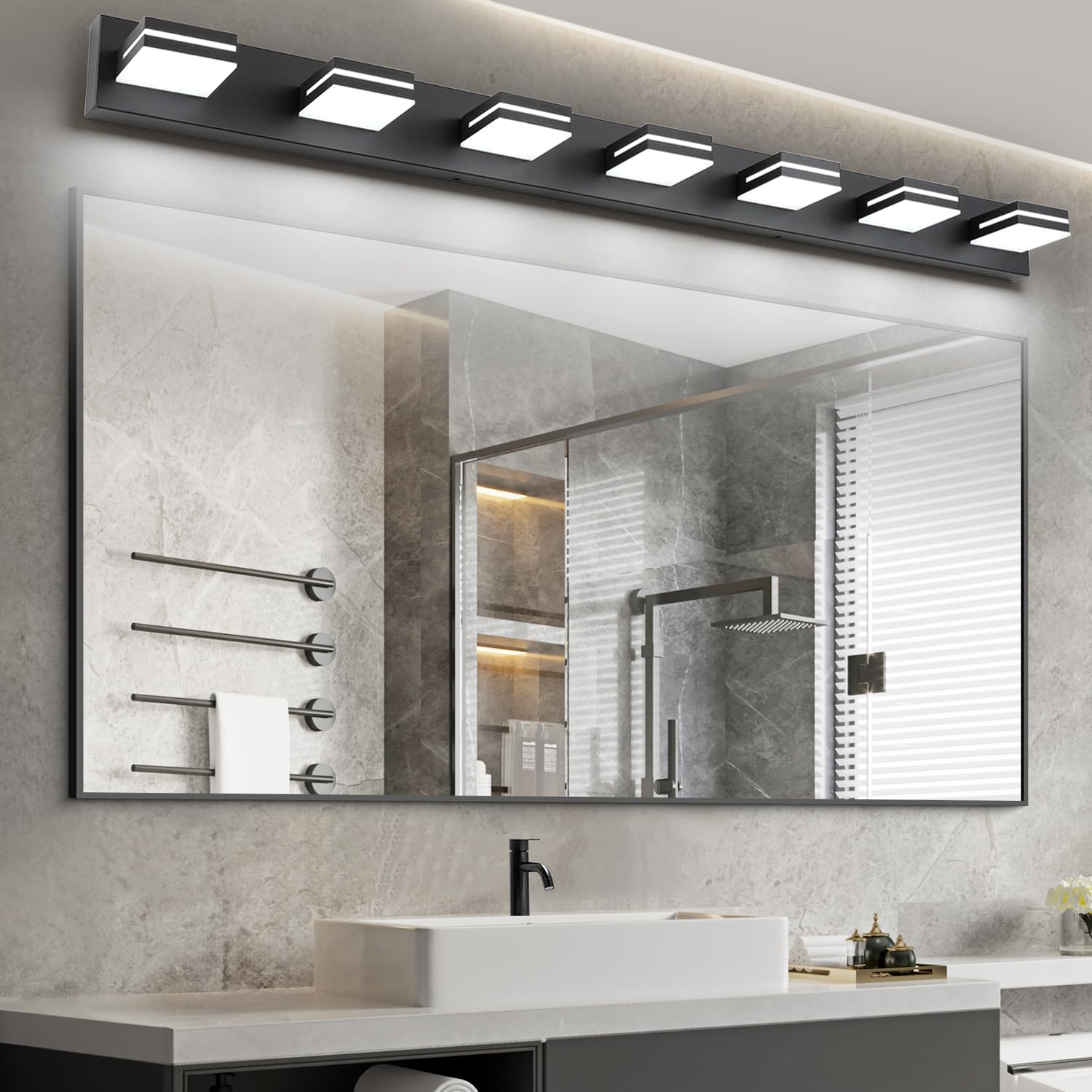 LED Modern Bathroom Vanity Light Fixtures (3-Light, 24-Inch), Matte Black Modern Acrylic Bathroom Wall Lighting Fixtures Over Mirror (Cool White 6000K)