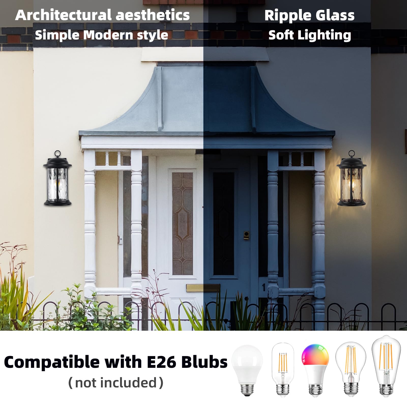 Outdoor Light Fixture 2 Packs, Exterior Waterproof Wall Sconce Light Fixtures, Outdoor Wall Lighting with Clear Glass Shade, Anti-Rust Porch Lights for Outdoor with E26 Base