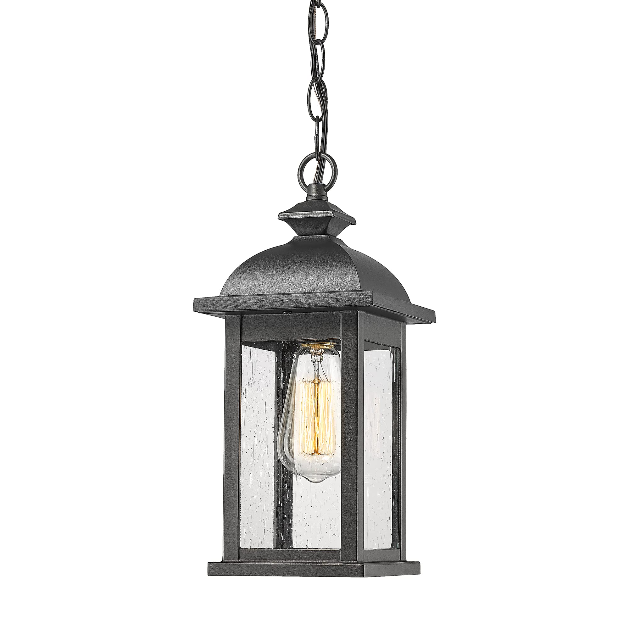 Outdoor Pendant Lights, Farmhouse Exterior Hanging Light Fixture, Outdoor Hanging Light Fixture with Adjustable Chain, Anti-Rust Black Frame with Clear Glass, 4FD66H BK