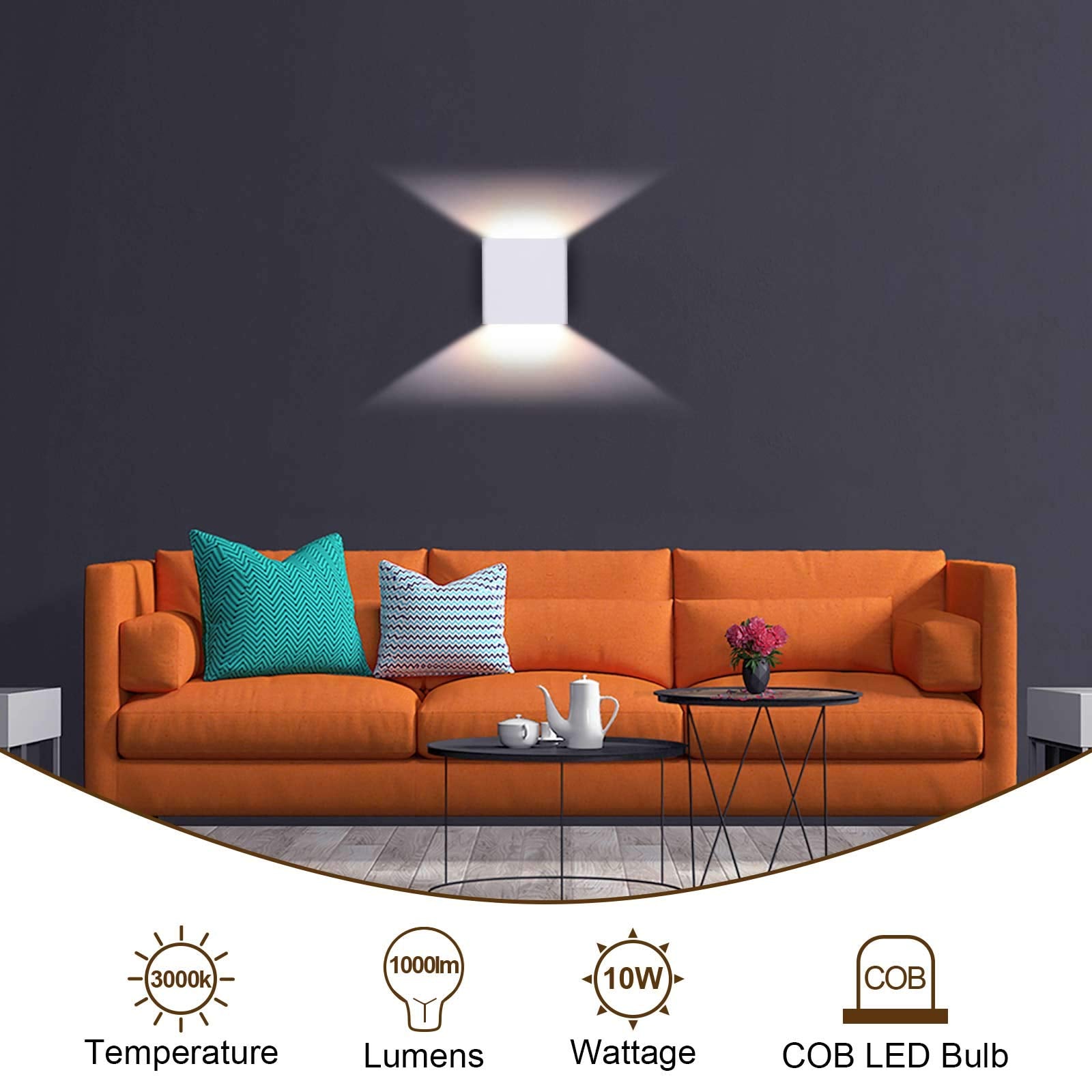 Modern Wall Sconce Dimmable 10W Hardwired, Up Down Wall Mount Lights Indoor Mini Metal LED Wall Lamp for Living Room Bedroom Hallway Decor, Warm White, O1181TP