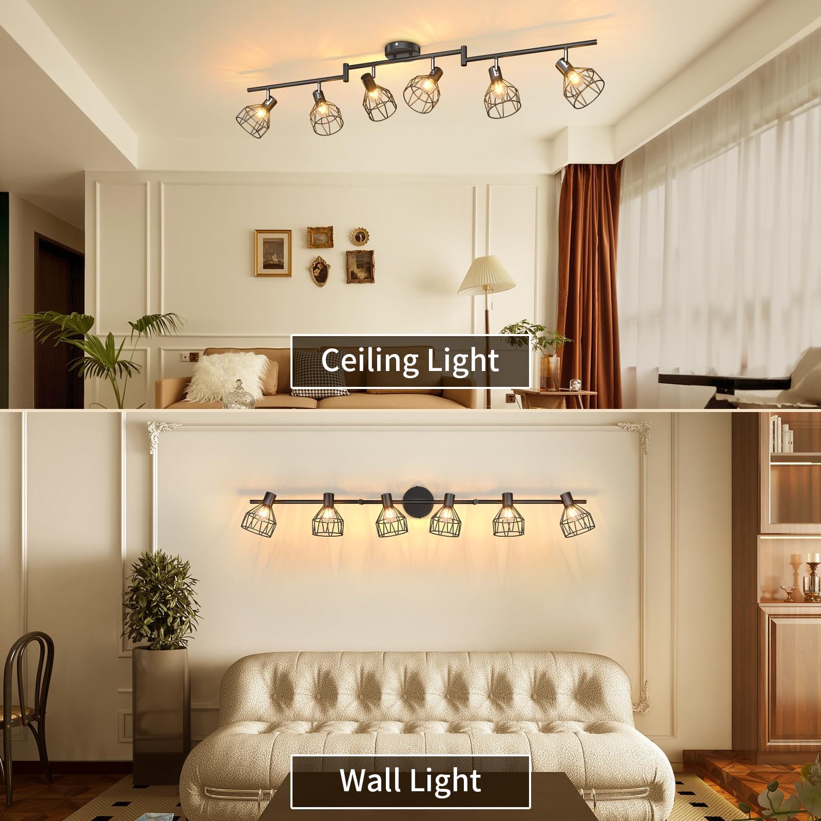 6 Light Track Lighting Fixtures, Black Ceiling LED Track Lighting Kit with Flexibly Rotatable Track Heads&G10 Socket, Modern Ceiling Spotlight for Kitchen, Office, Closet, Studio, Bedroom