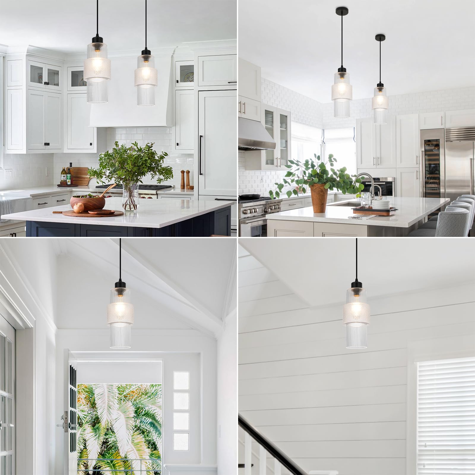 Modern Pendant Light Fixture Farmhouse Hanging Light with Clear Glass Shade, Industrial Black and Gold Pendant Lighting for Kitchen Island Dining Room Bedroom