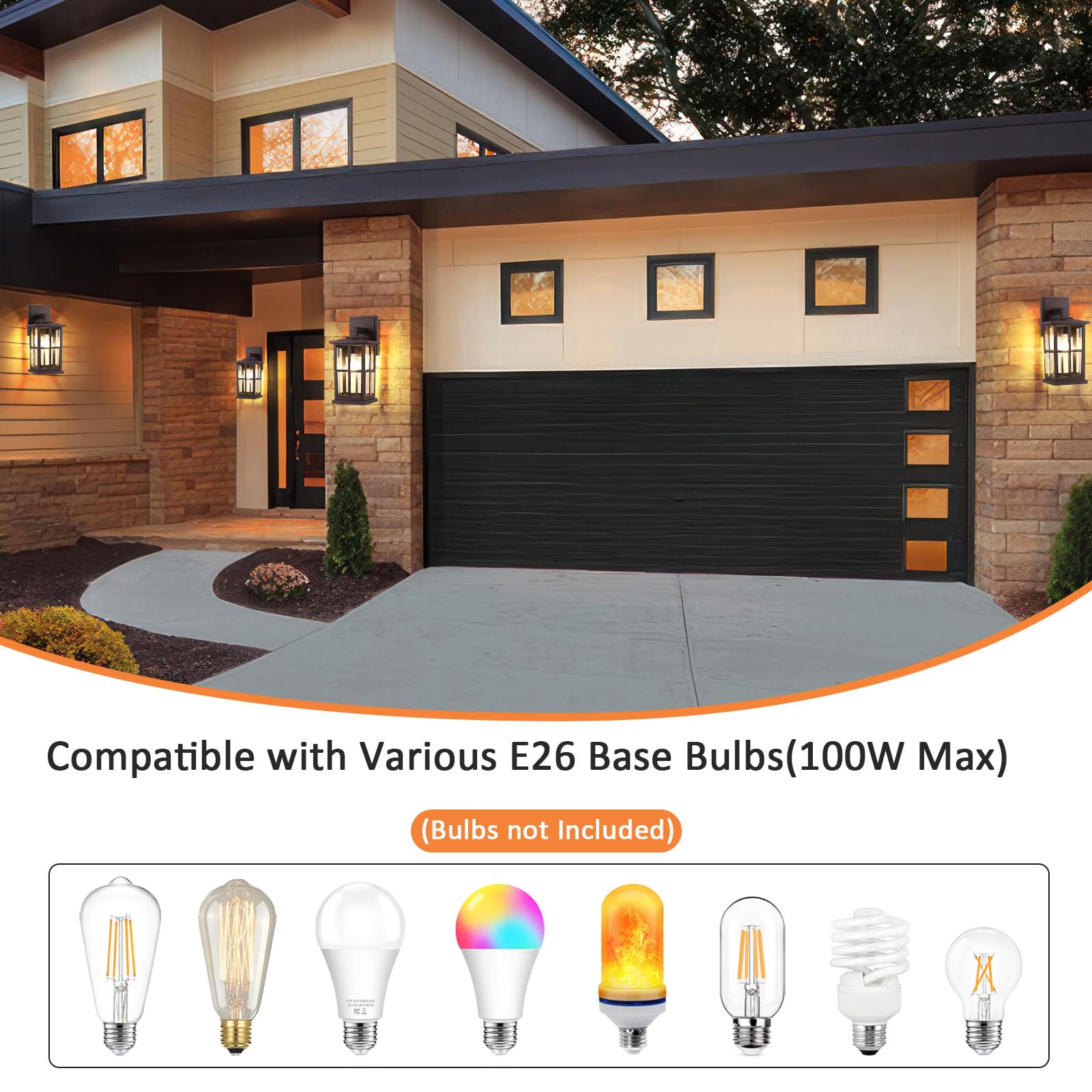 2-Pack Outdoor Light Fixtures Wall Mount, Waterproof Exterior Wall Lanterns Porch Lights, Matte Black Outside Lights for House with Clear Glass Shades for Garage Front Door, Bulb not Included