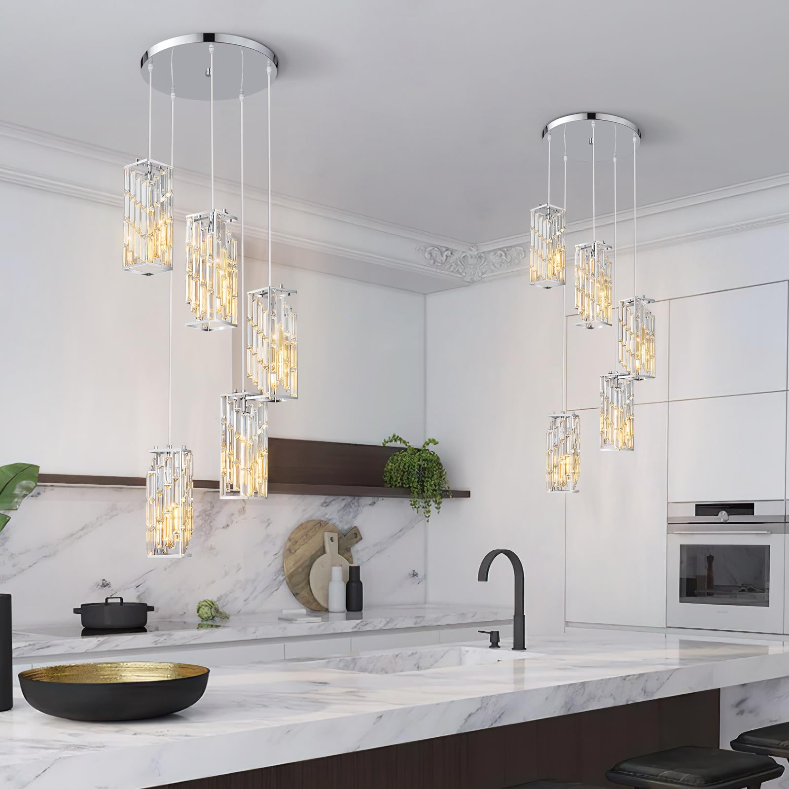 Gold Pendant Lighting Modern Pendant Light, Mini Crystal Chandeliers,Adjustable Pendant Light Fixture for Kitchen Island Dinning Room Bedroom (3 Pack)