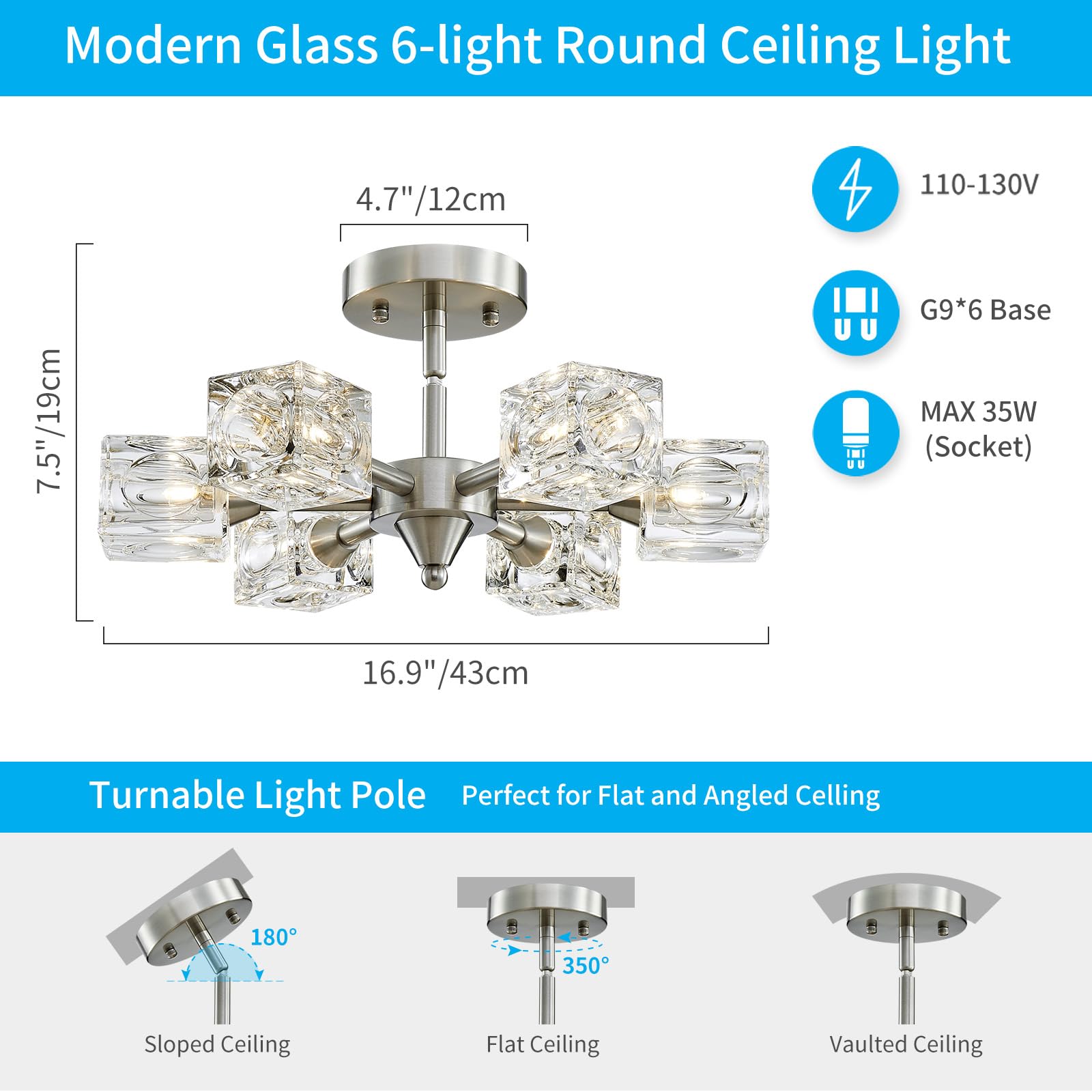 8-Light Semi Flush Mount Ceiling Light Fixture Modern Antique Gold Sputnik Chandeliers Fashion Lighting for Bedroom Dining Room Farmhouse Kitchen Office