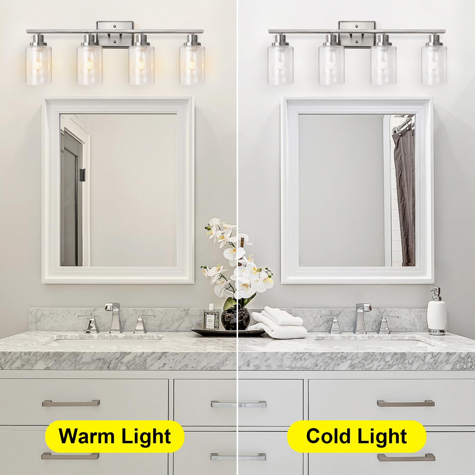 Ascher Bathroom Vanity Light Fixtures, 3 Light Wall Sconces Lighting with Clear Glass Shade, Brushed Nickel Wall Lights for Mirror, Kitchen, Living Room, Gallery, E26 Base (Bulbs Not Included)