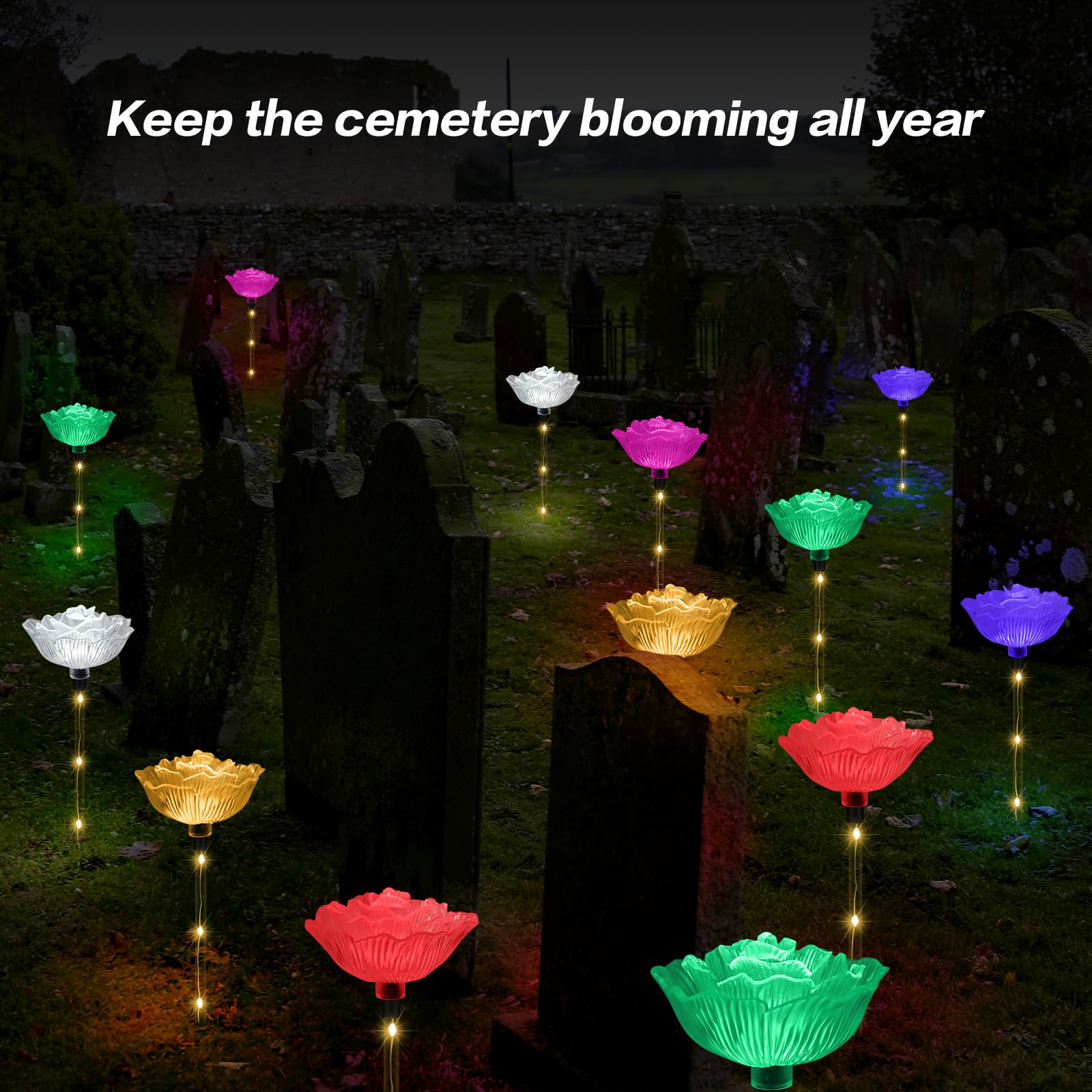 Solar Outdoor Lights,Set of 6 Solar Garden Lights with 6 Red Rose Flower,Waterproof Rose Stake Lights for Garden Yard Pathway Outside Decor