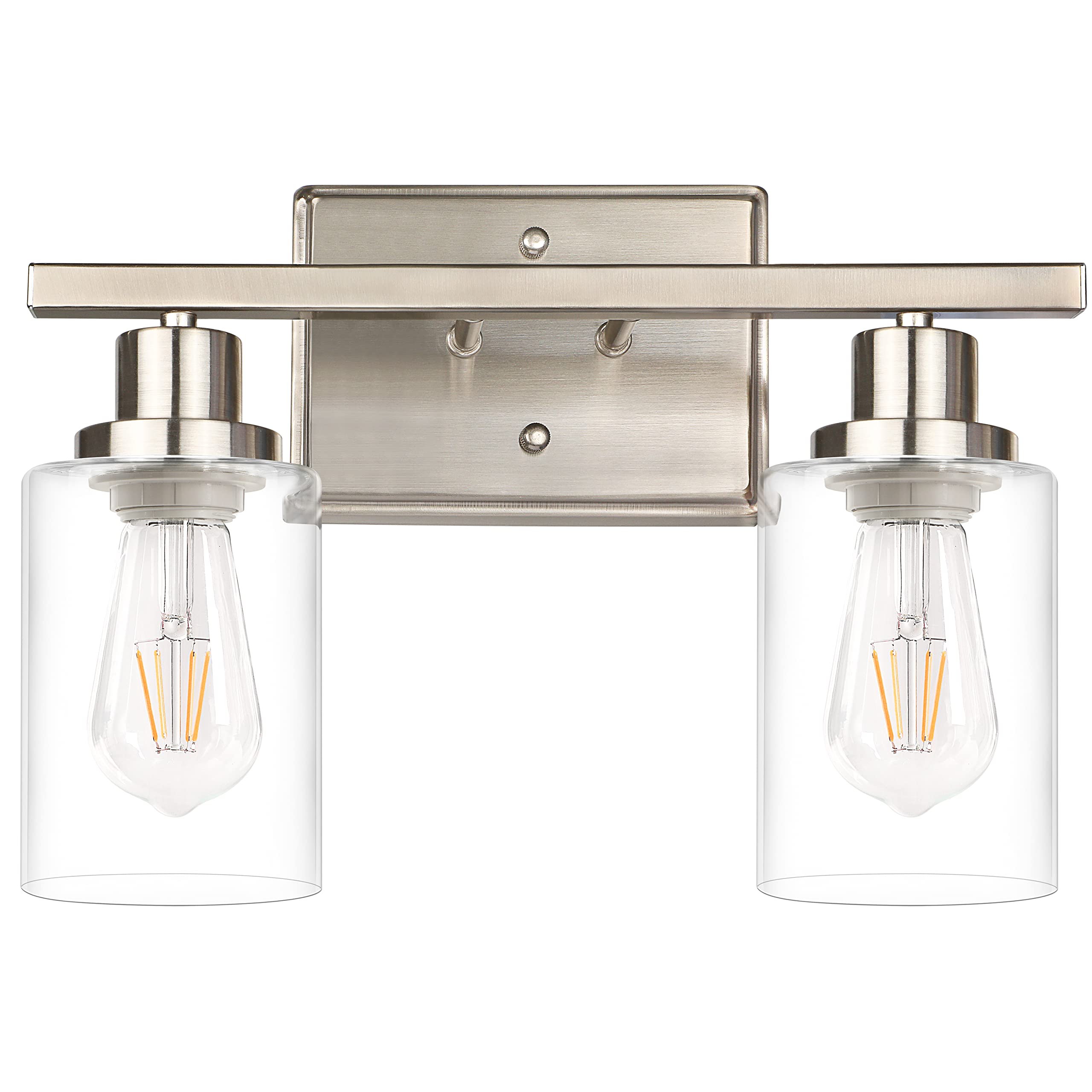 Ascher Bathroom Vanity Light Fixtures, 3 Light Wall Sconces Lighting with Clear Glass Shade, Brushed Nickel Wall Lights for Mirror, Kitchen, Living Room, Gallery, E26 Base (Bulbs Not Included)