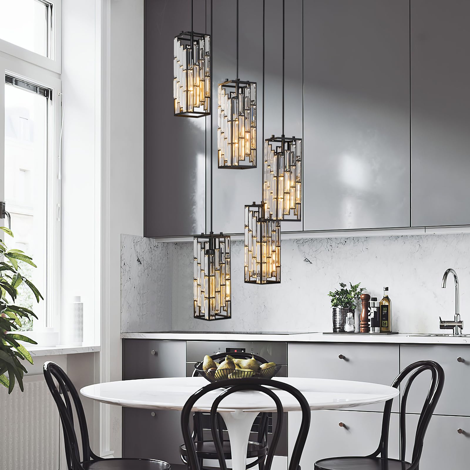 Gold Pendant Lighting Modern Pendant Light, Mini Crystal Chandeliers,Adjustable Pendant Light Fixture for Kitchen Island Dinning Room Bedroom (3 Pack)