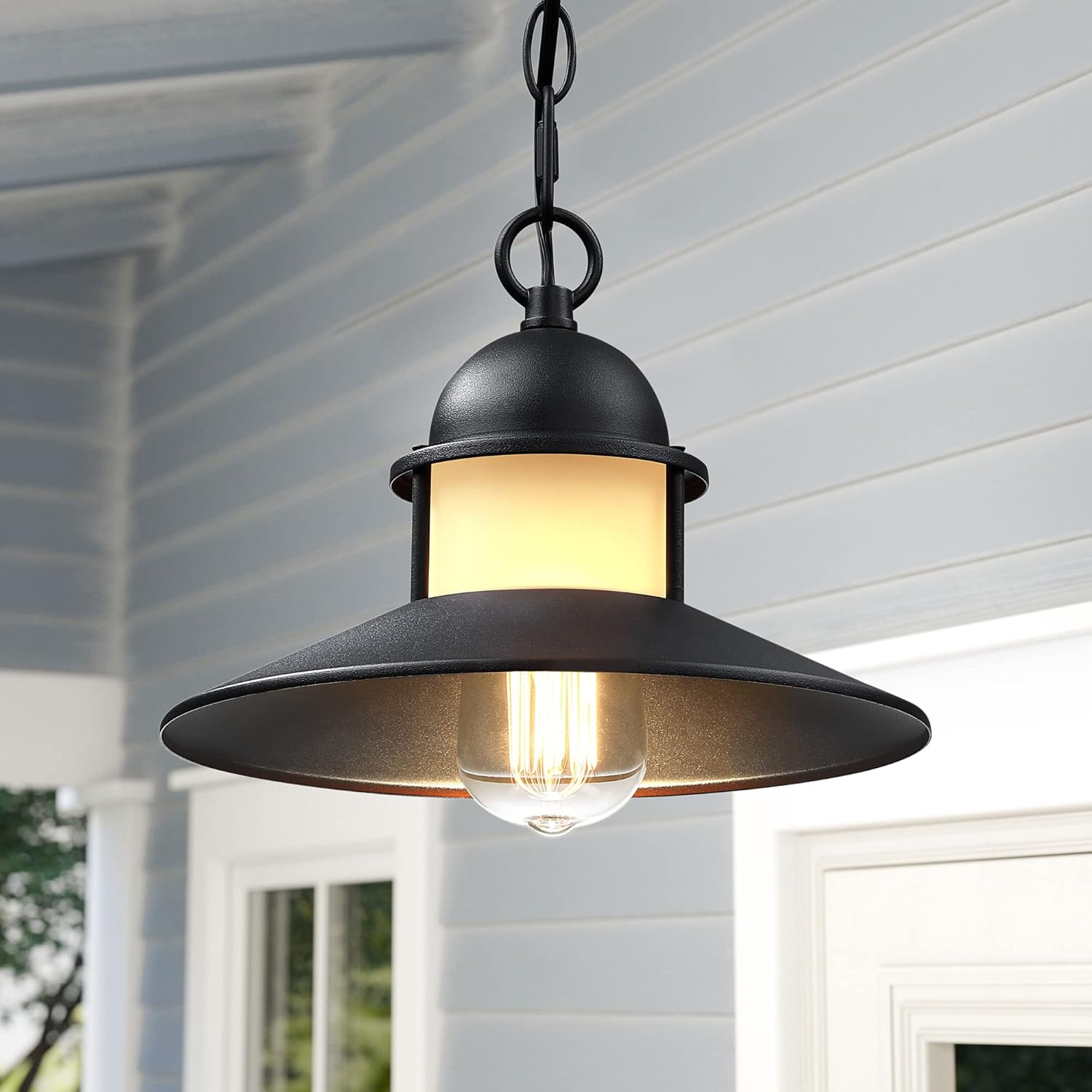 Outdoor Pendant Lights for Porch,2 Pack Farmhouse Exterior Hanging Lights Fixture with Adjustable Chain,Black Outside Lights for House Front Door Ceiling Porch Patio Entryway Foyer