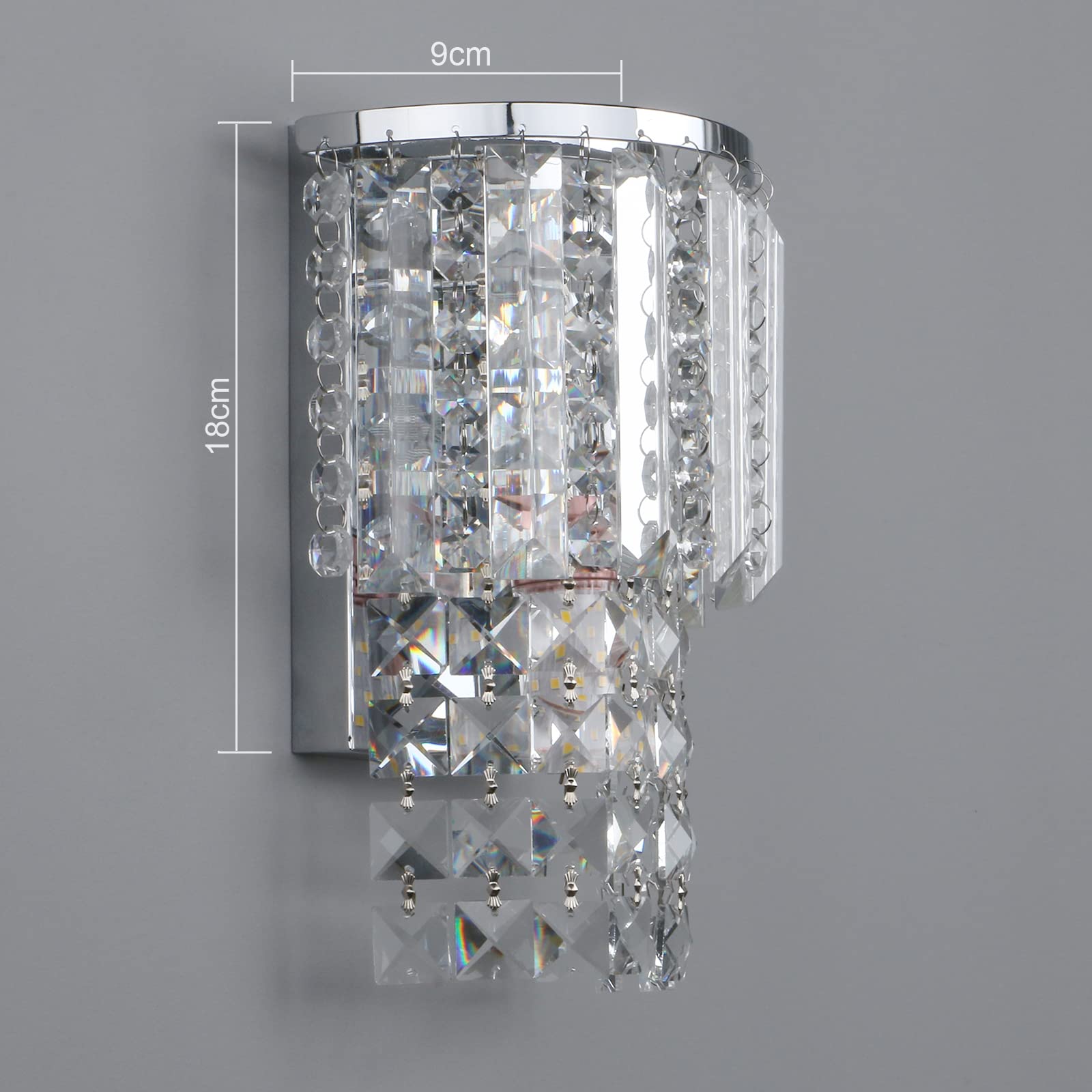 Crystal Wall Light, Chrome Finish Wall Sconce, Modern K9 Acrylic Crystal Drops Shade Wall Lamp Bedroom Living Room Lighting