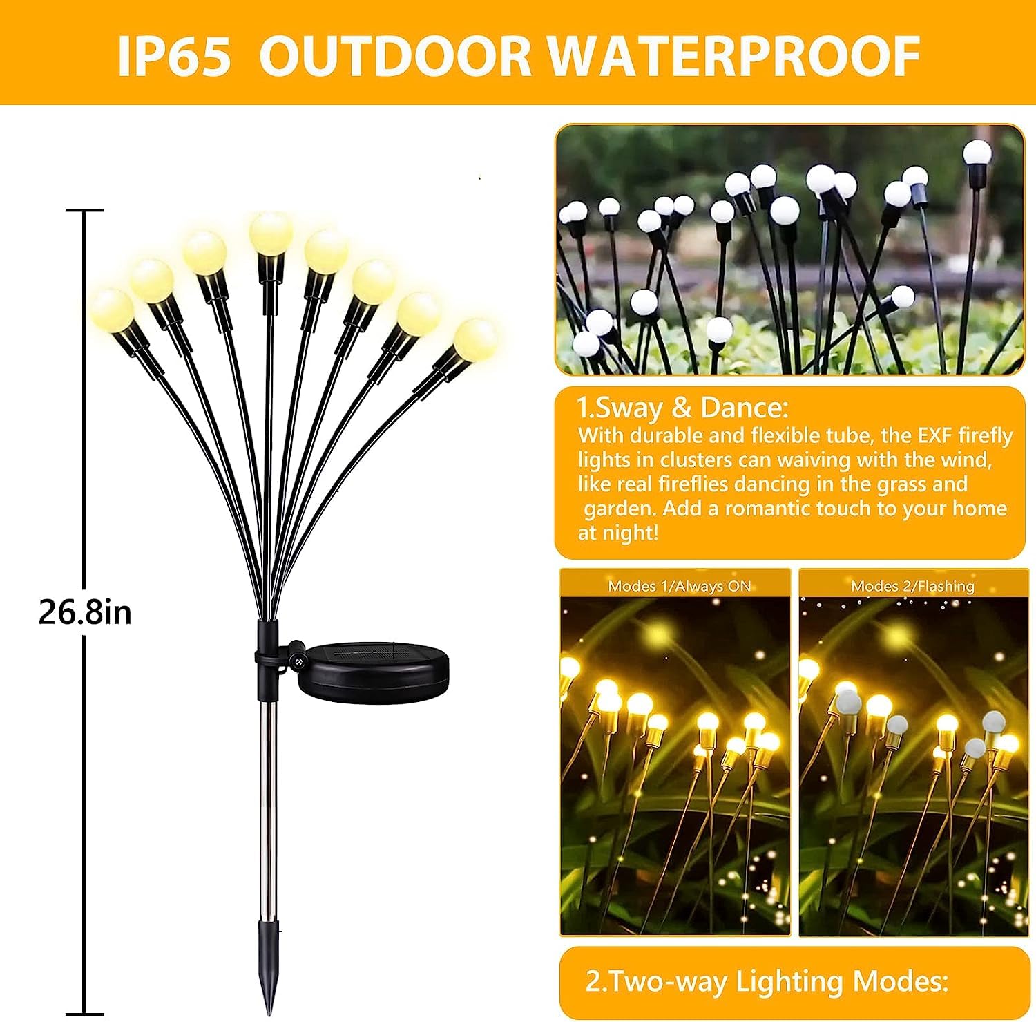 4-Pack Solar Garden Lights Outdoor, Upgraded 32 LED Firefly Solar Lights for Outside, Sway by Wind, Waterproof Solar Powered Outdoor Lights for Yard Garden Decor Party Xmas Decorations (Warm White)