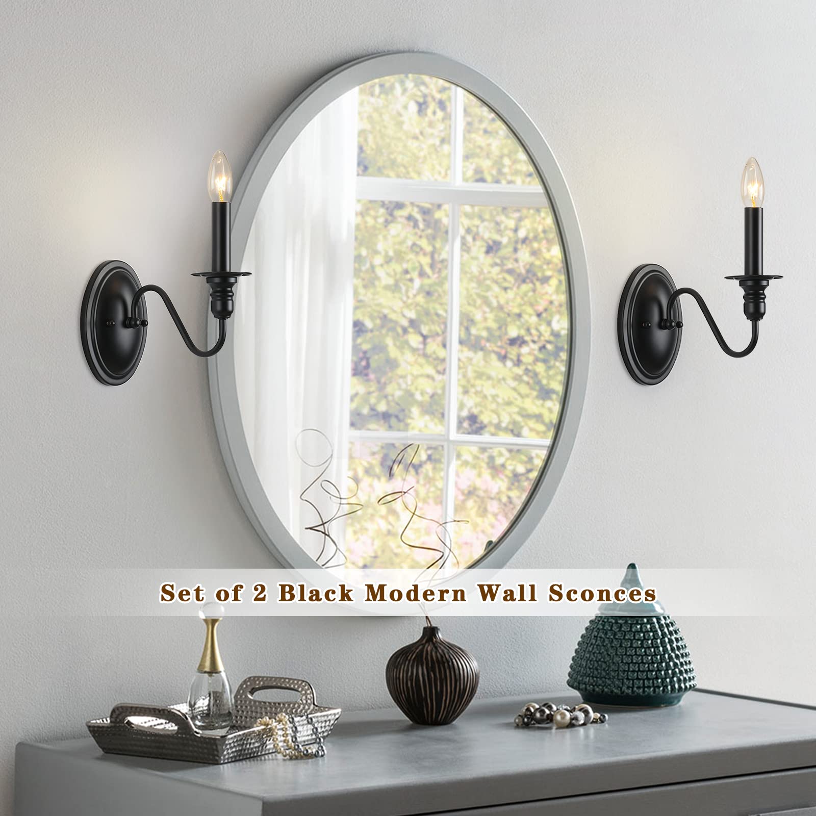 Black Wall Sconces Set of 2, Farmhouse Candle Wall Sconces Vintage Wall Lamps Bathroom Vanity Sconces Wall Lighting Modern Wall Light Fixtures for Bathroom Bedroom Stairway Hallway Porch