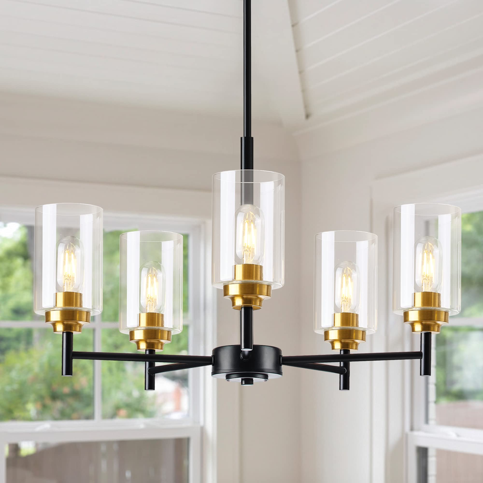 Kitchen Island Lighting, 3 Lights Linear Chandeliers Rectangle Pendant Light Fixtures for Dining Room Farmhouse Hanging Light with Glass Shades Hanging Lights - Gold