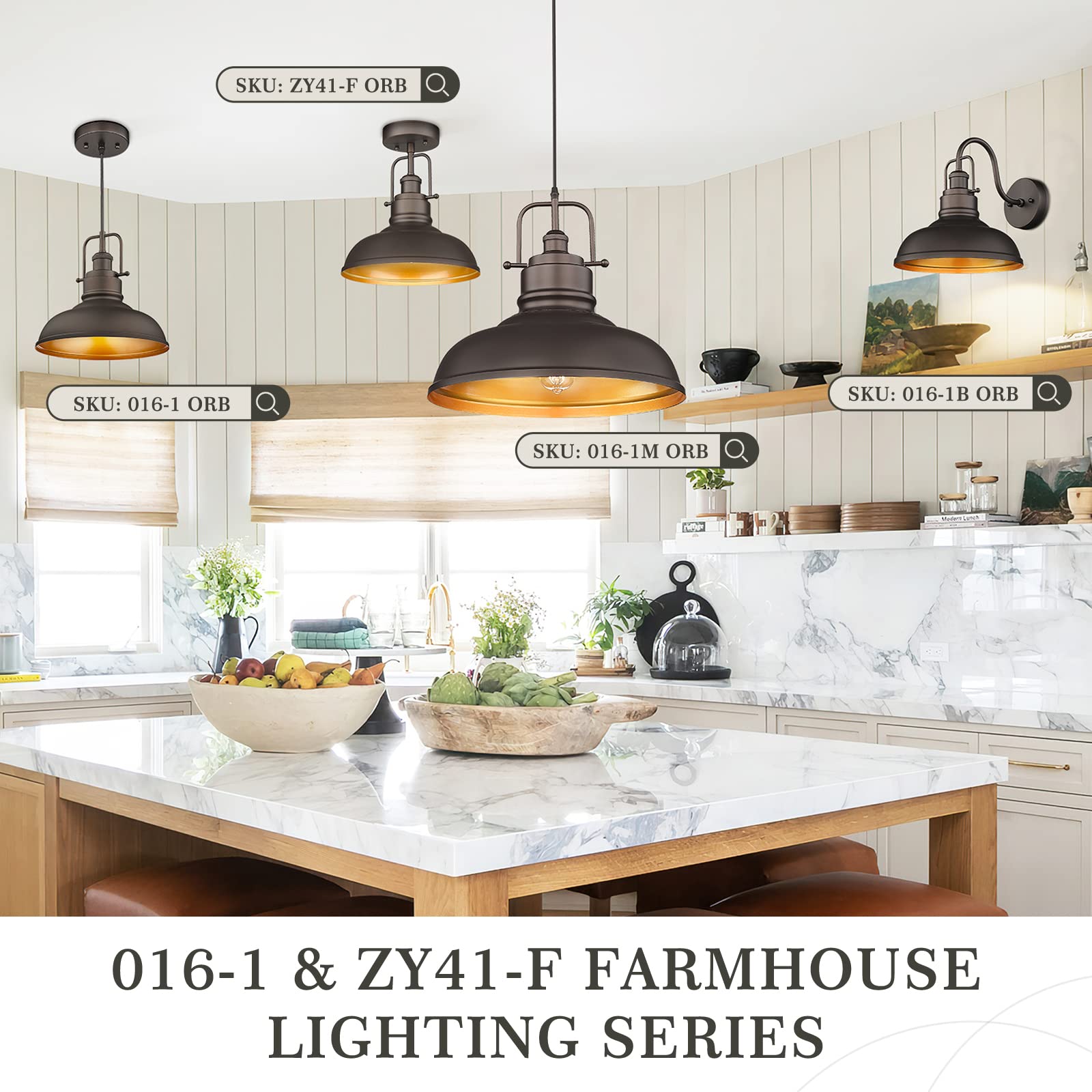 2 Pack Farmhouse Pendant Lights, 11-inch Industrial Ceiling Pendant Light Fixture with Metal Dome Shade, Gold Finish, 016-1-2PK BG