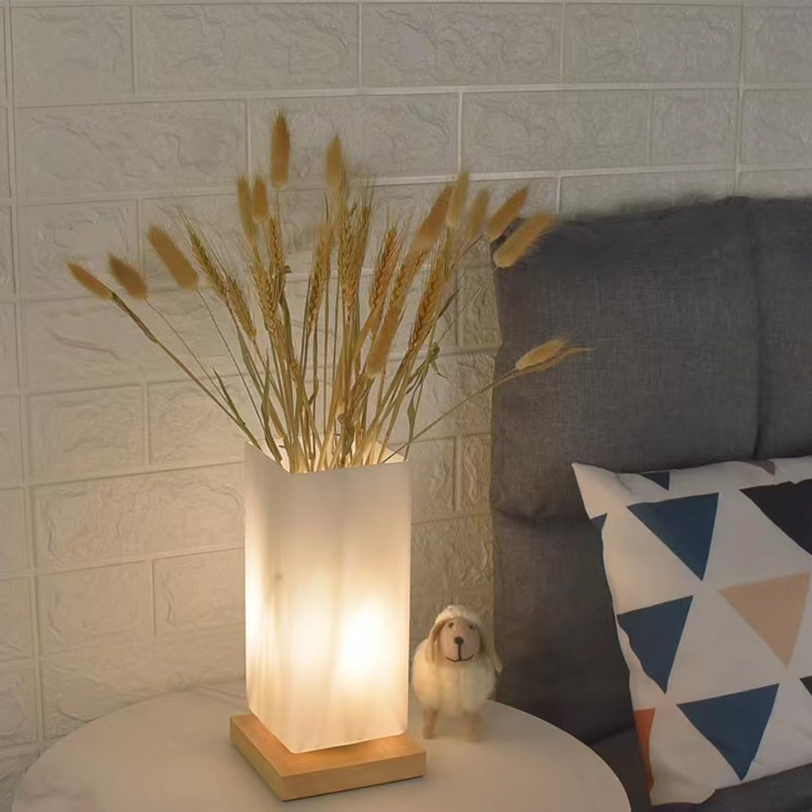 Vase Lamp Table Lamp USB Charge Flower Lamp Vase Table Lamp Dimmable Bedside Lamp Frosted Glass Shade with Wood Base for Bedroom Living Room Office Desk