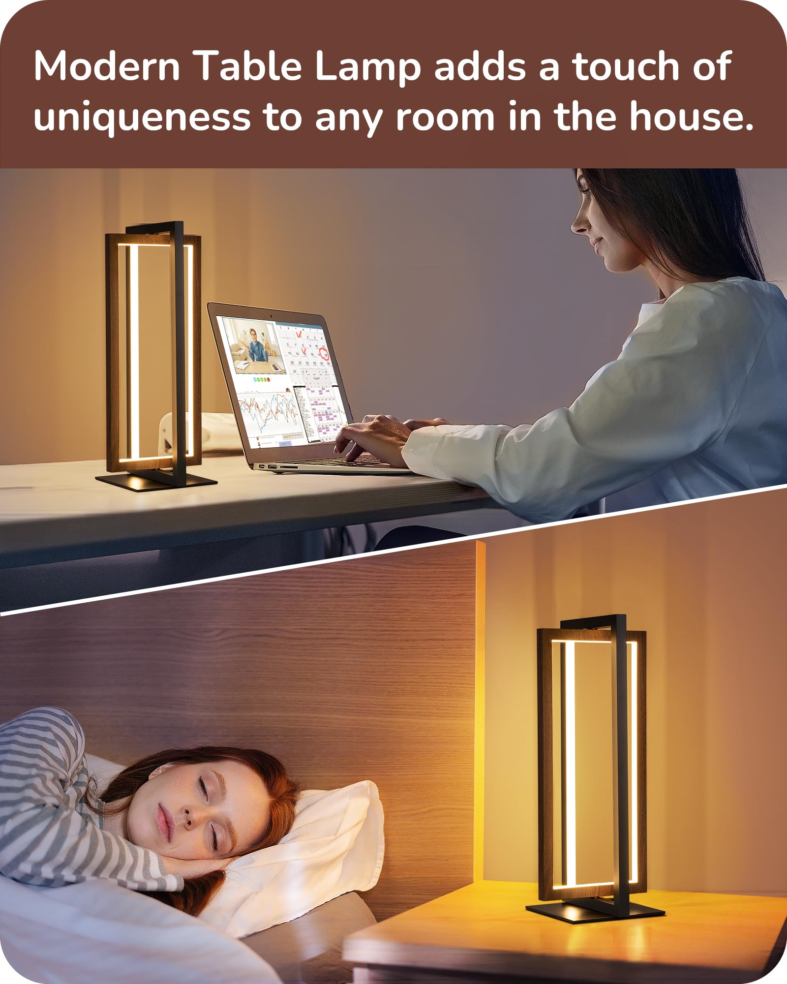 Modern LED Table Lamp, Stepless Dimmable Minimalist Bedside Lamp, MAX 750LM, 3 Color Temperature, Switch Control Nightstand Lamp for Living Room Bedroom, Angle Adjustable