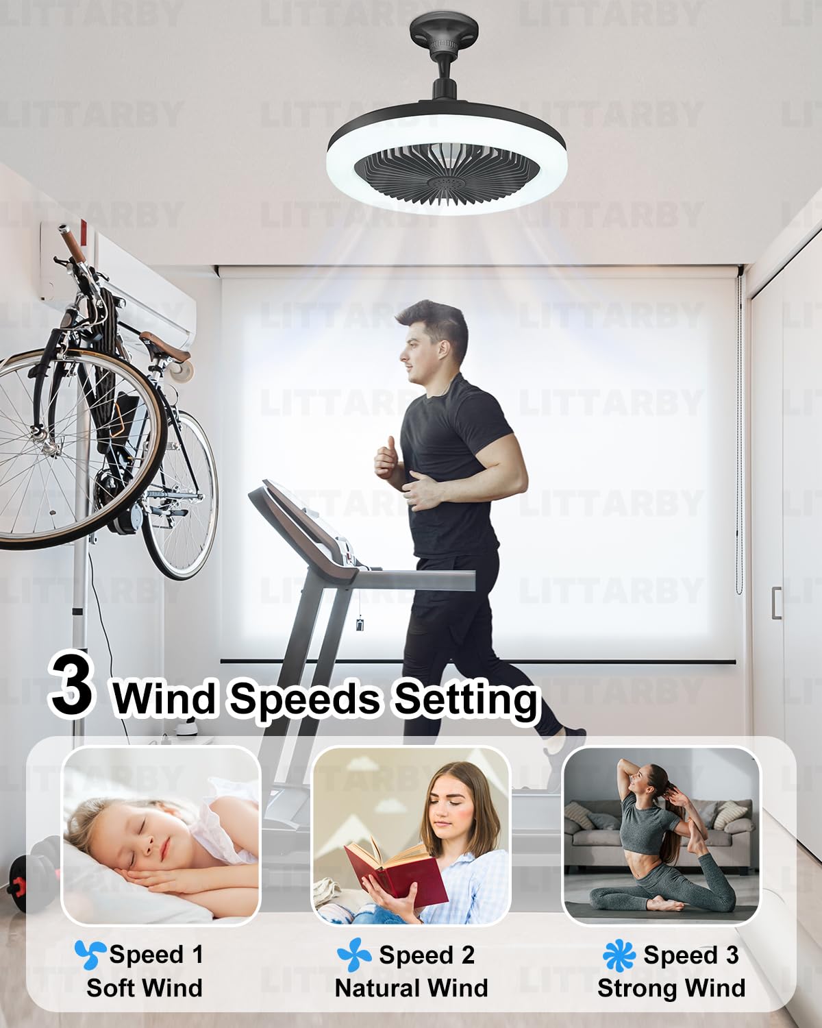 Ceiling Fans with Lights, Socket Fan Light with Remote Control, Dimmable Brightness 3000K-6500K Memory, Socket Modern Flush Mount Low Profile Ceiling Fan for Bedroom, Small Living Room, Kitchen Black