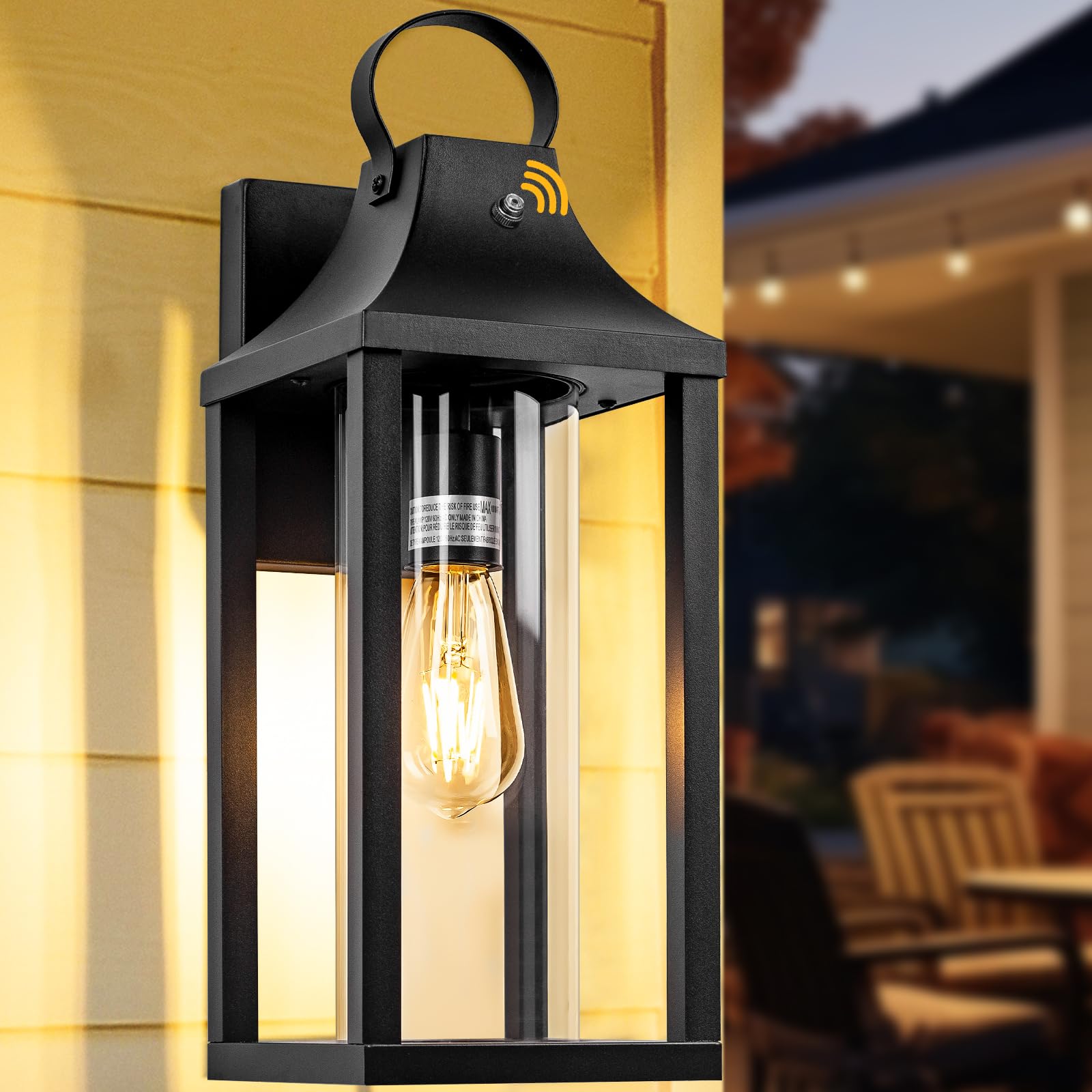 Large Outdoor Wall Light 17" H Light Fixture with Cylindrical Clear Glass Modern Wall Sconce for Patio Porch Courtyard, E26 Base IP65 Waterproof, Rustic Wood