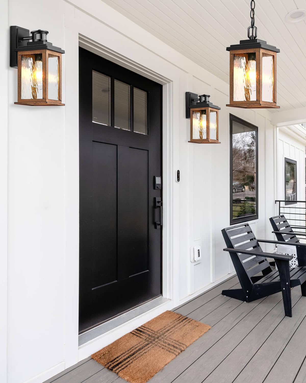 Outdoor Pendant Light Fixture, Farmhouse Exterior Hanging Lights with Adjustable Chain, Anti-Rust Aluminum Frame with Tempered Water Glass, Hanging Lantern for Front Door Ceiling Entry Porch