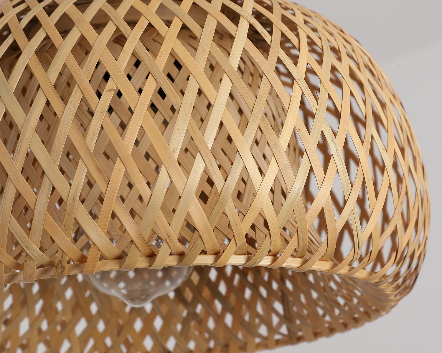 Bamboo Pendant Light Fixture One-Light Adjustable Boho Basket Handmade Woven Mini Pendant Lighting for Kitchen Island Sink Farmhouse Home