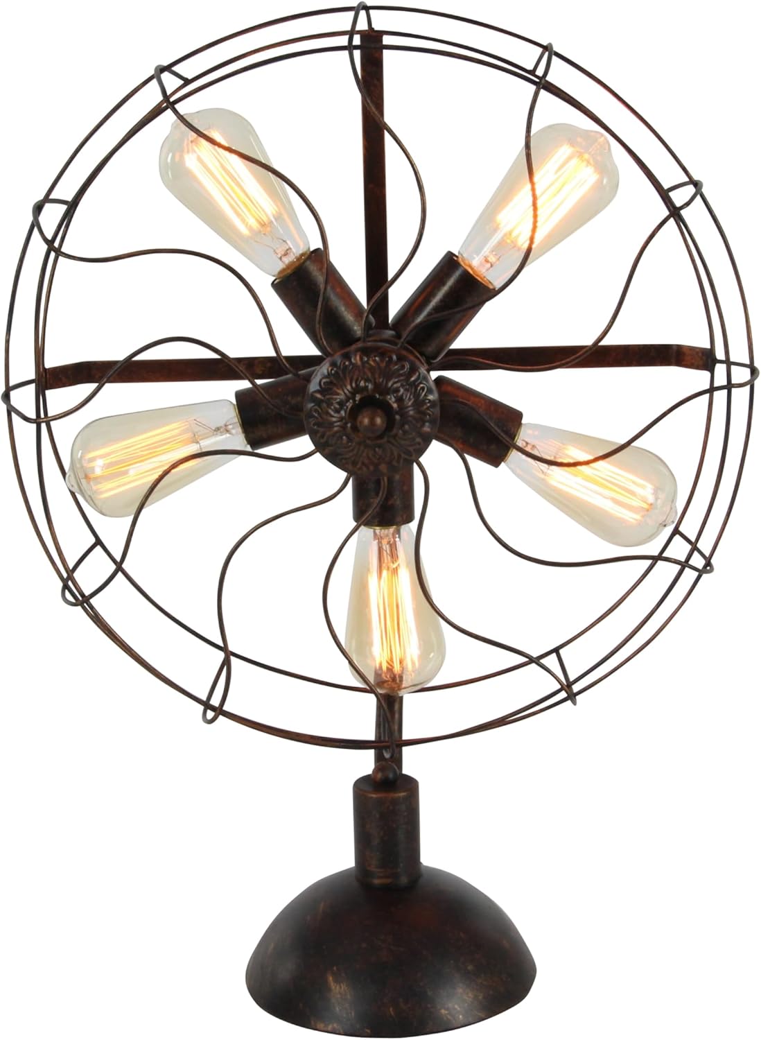 Metal Room Accent Lamp Vintage Fan Shape 5 Light Table Lamp, Lamp 19" x 8" x 24", Bronze