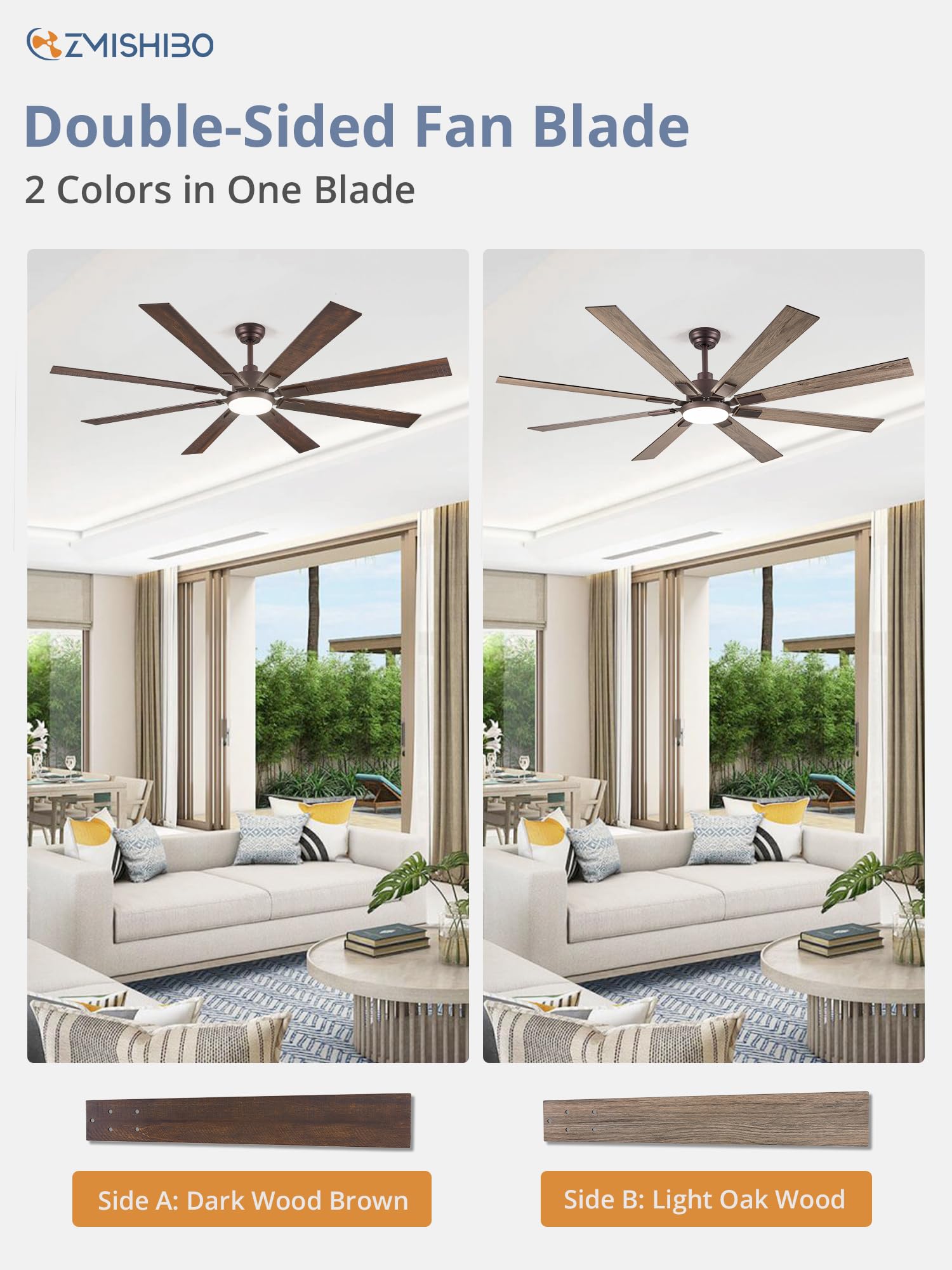 72 inch Oil Rubbed Bronze Ceiling Fans with Lights and Remote, Indoor/Outdoor Farmhouse Ceiling Fan for Living Room Patio, 6 Speed Reversible Quiet DC Motor, 3CCT, Dual Finish Blades